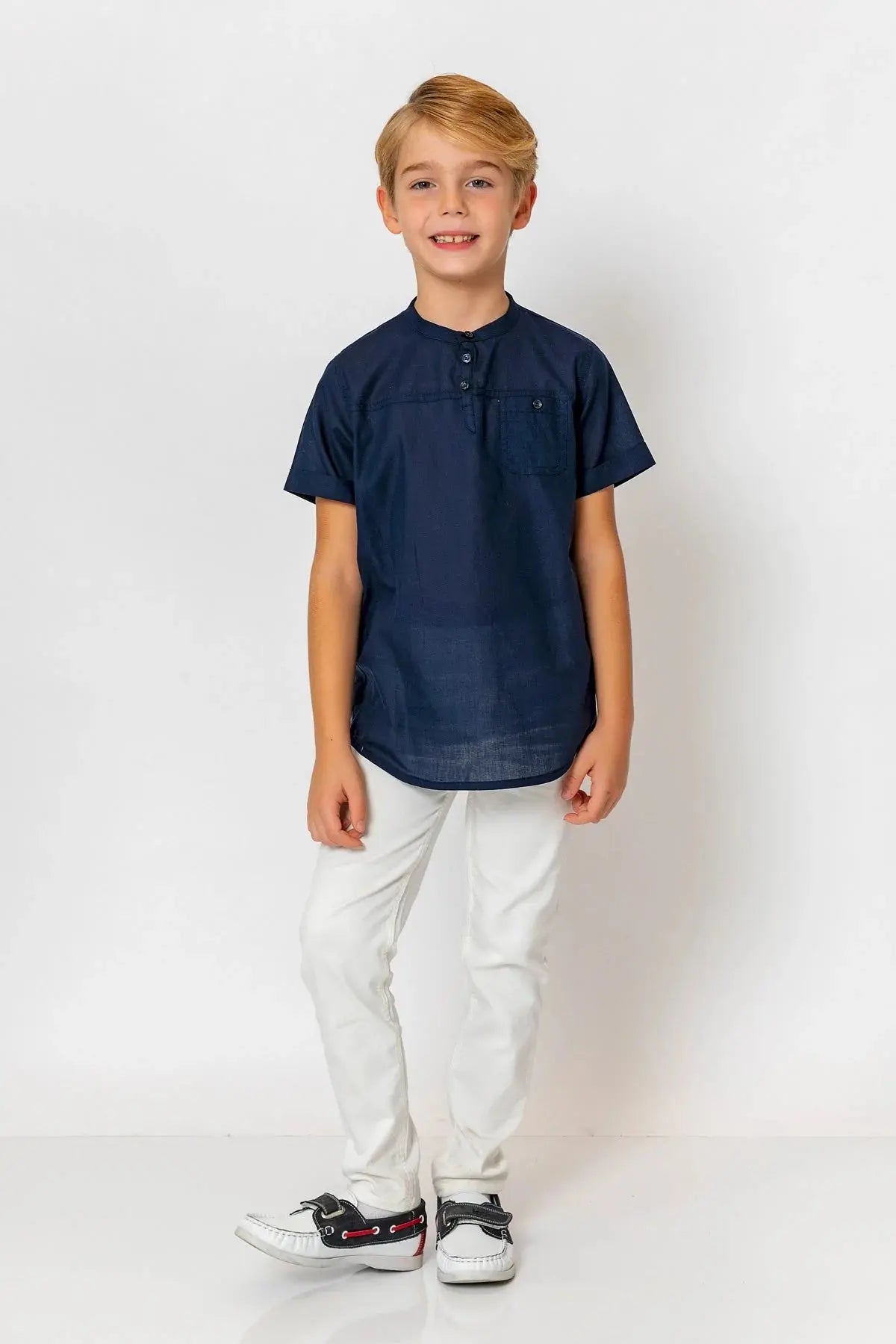 InCity Boys (3063) - Yuvarlak Yaka Düğmeli Kısa Kollu Gömlek dogan-811