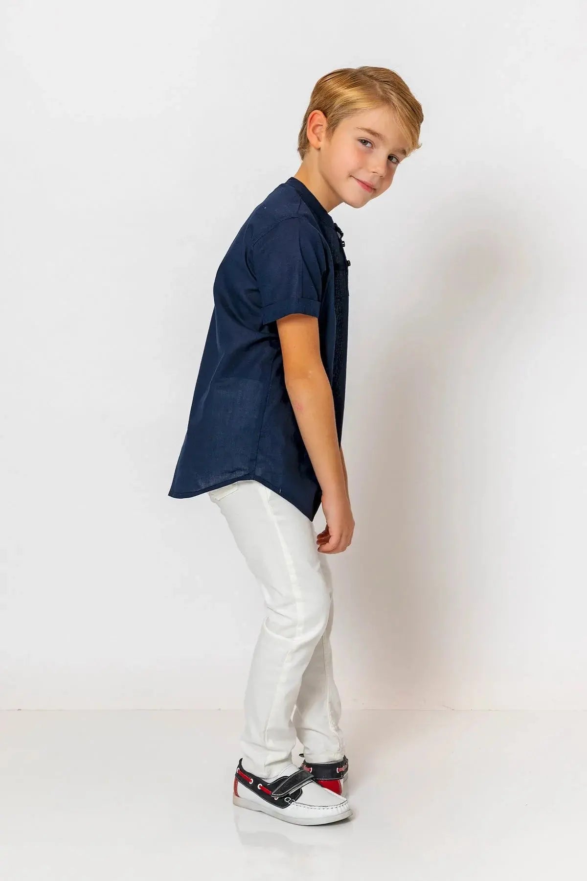 InCity Boys (3063) - Yuvarlak Yaka Düğmeli Kısa Kollu Gömlek dogan-811