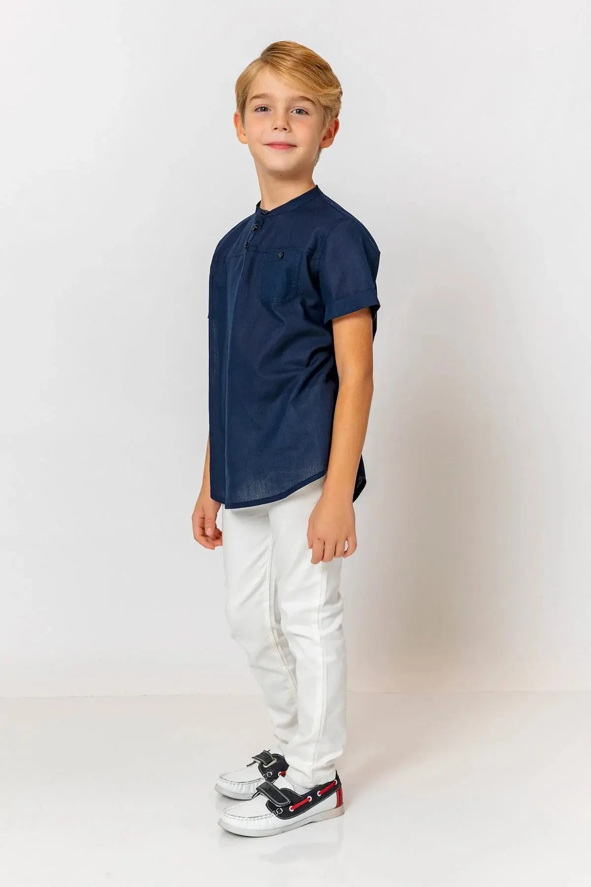 InCity Boys (3063) - Yuvarlak Yaka Düğmeli Kısa Kollu Gömlek dogan-811