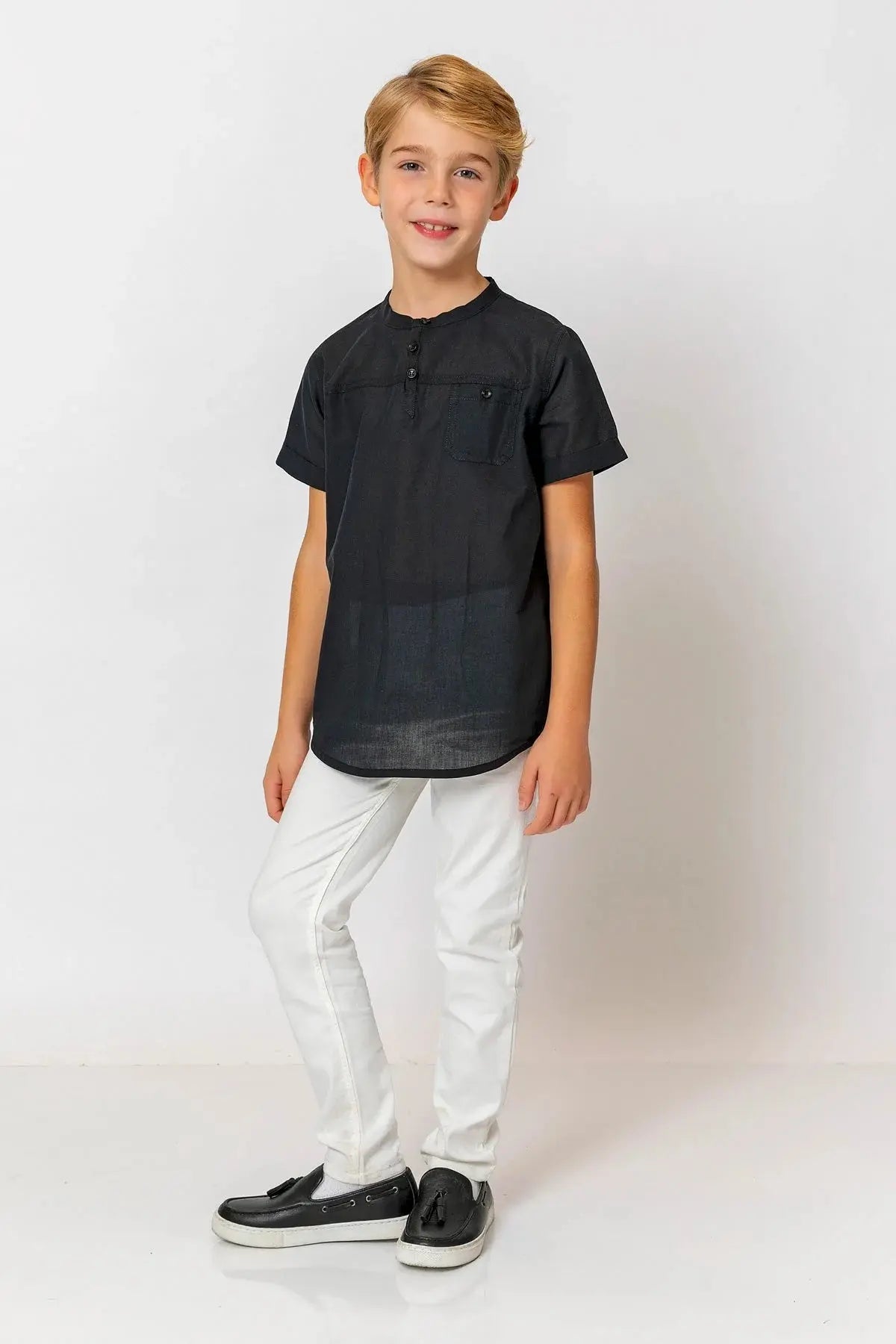 InCity Boys (3063) - Yuvarlak Yaka Düğmeli Kısa Kollu Gömlek dogan-811