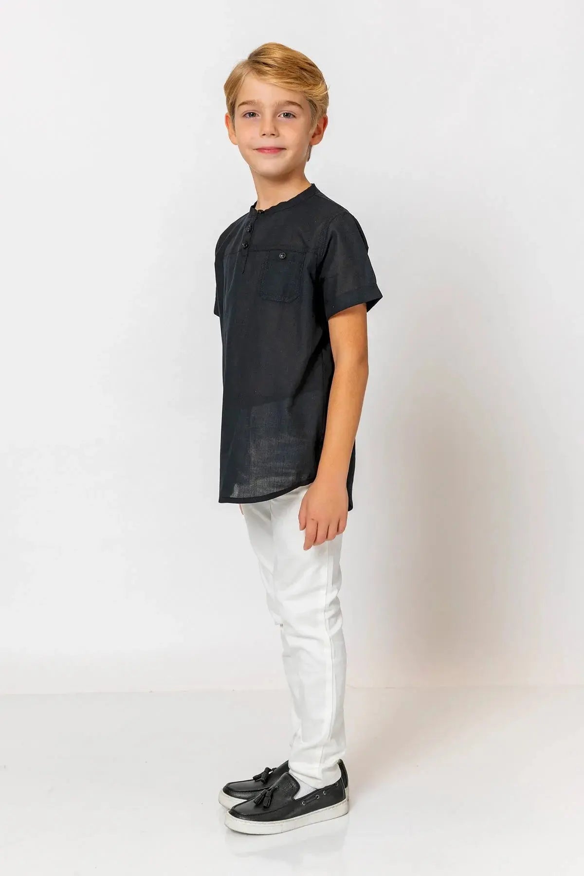 InCity Boys (3063) - Yuvarlak Yaka Düğmeli Kısa Kollu Gömlek dogan-811