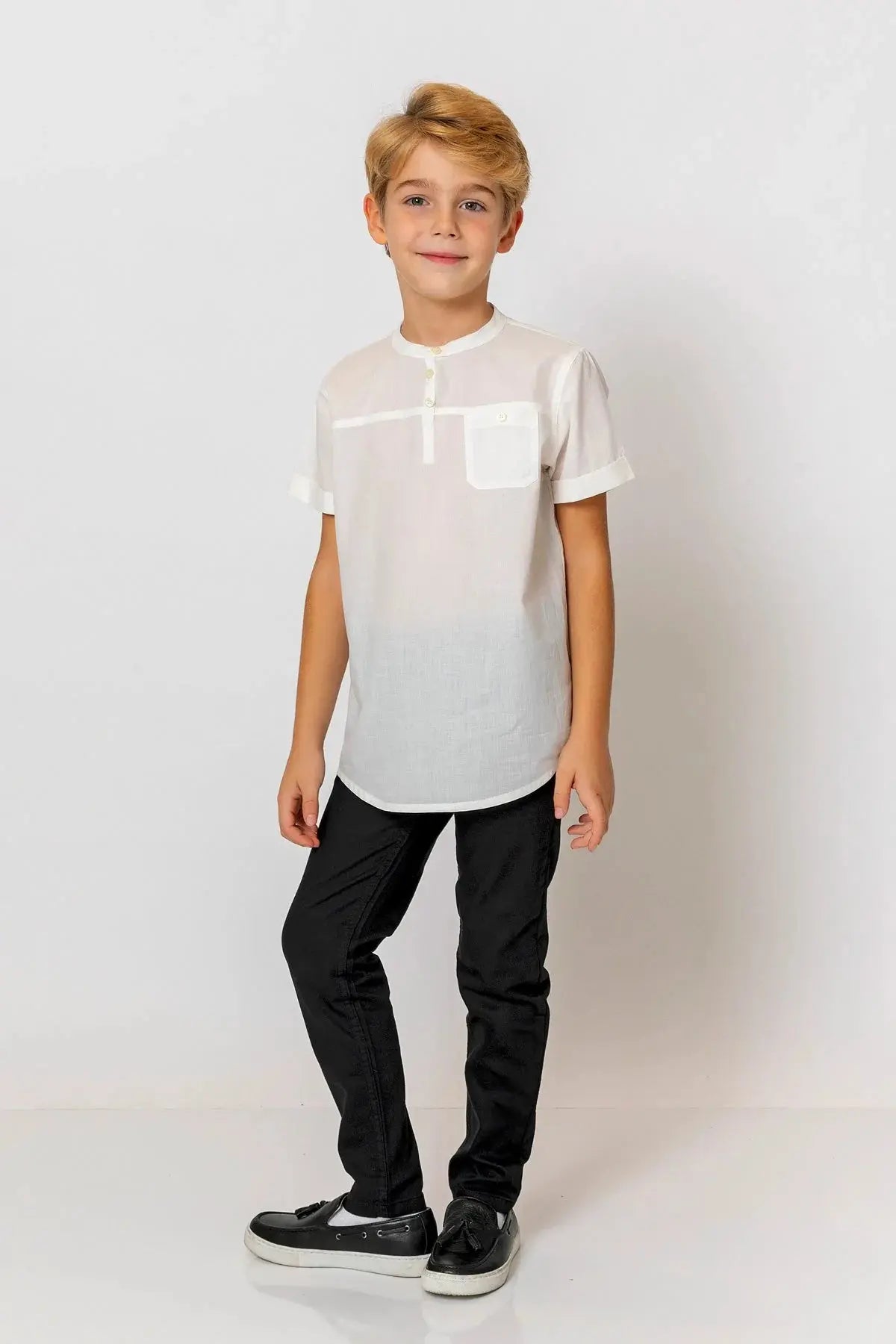 InCity Boys (3063) - Yuvarlak Yaka Düğmeli Kısa Kollu Gömlek dogan-811