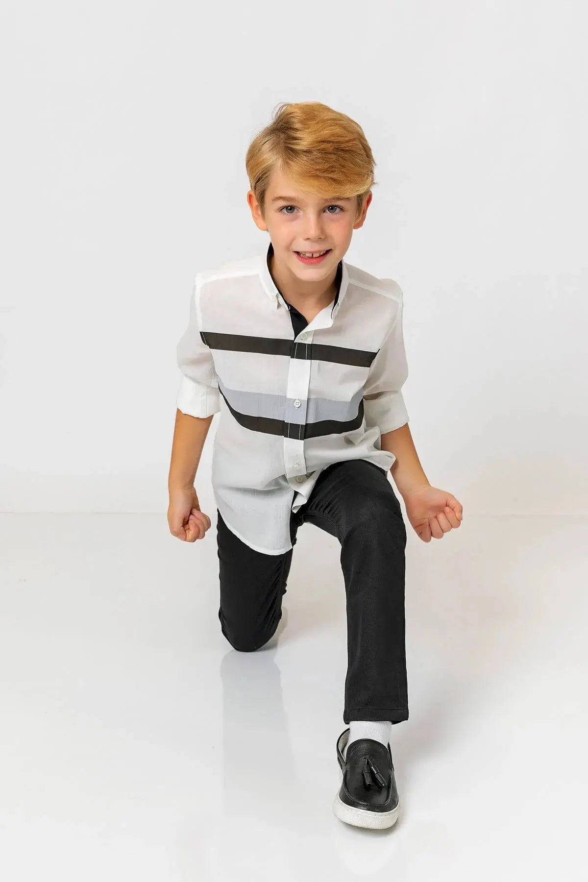 InCity Boys (3083) - Kids Collared Striped Long Sleeve Dress Shirt dogan-811