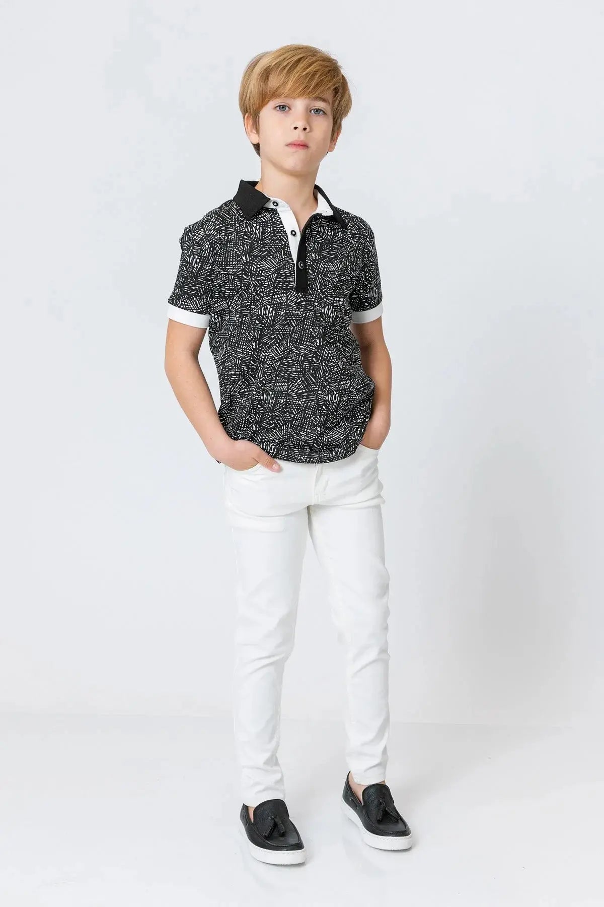 InCity Kids Boys Collared Printed Short Sleeve Button Polo Shirt InCity Boys & Girls