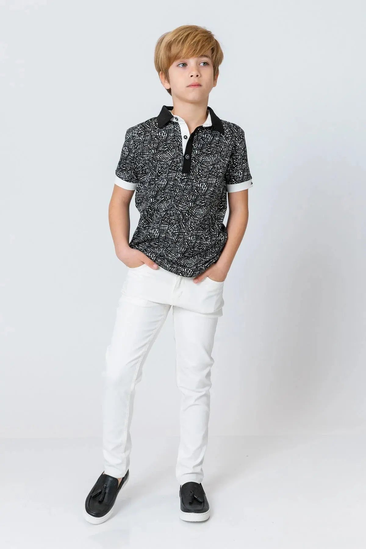 InCity Kids Boys Collared Printed Short Sleeve Button Polo Shirt InCity Boys & Girls