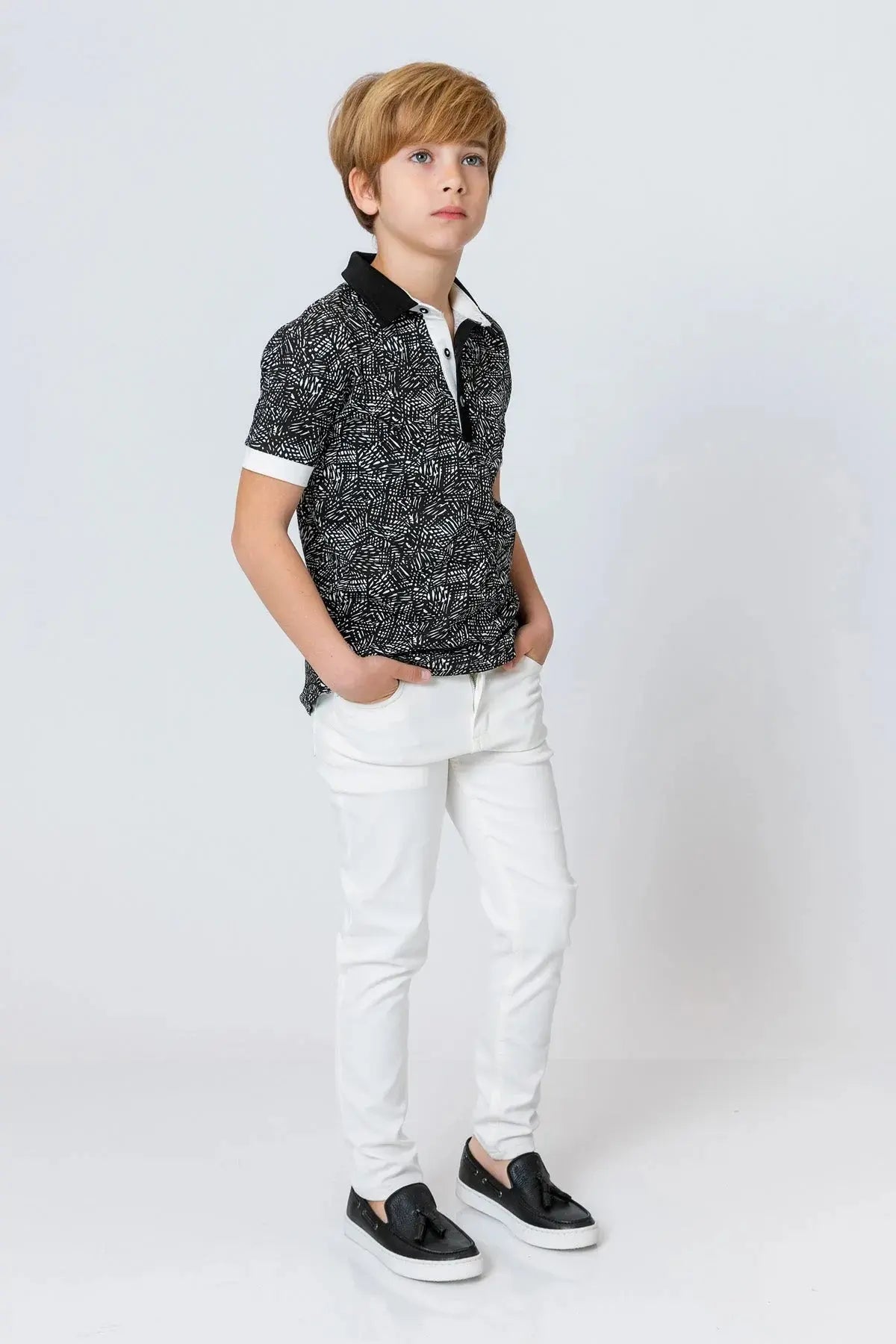 InCity Kids Boys Collared Printed Short Sleeve Button Polo Shirt InCity Boys & Girls