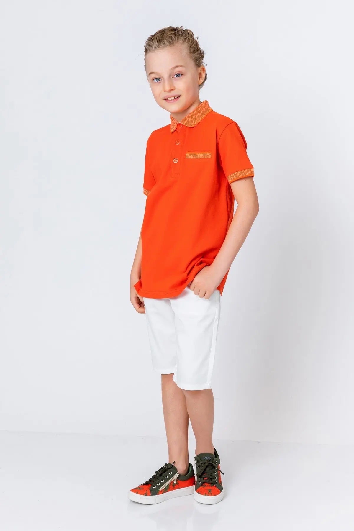 InCity Kids Boys Pattern Collar Sleeve Button Short Sleeve Polo Shirt InCity Boys & Girls