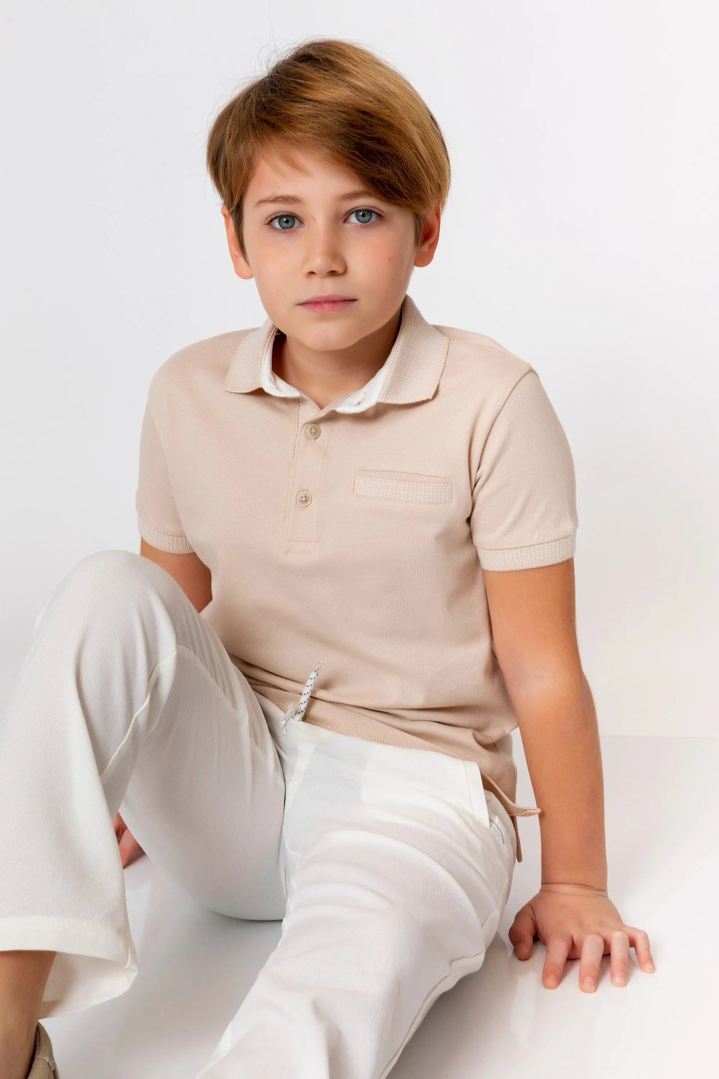 InCity Kids Boys Pattern Collar Sleeve Button Short Sleeve Polo Shirt InCity Boys & Girls