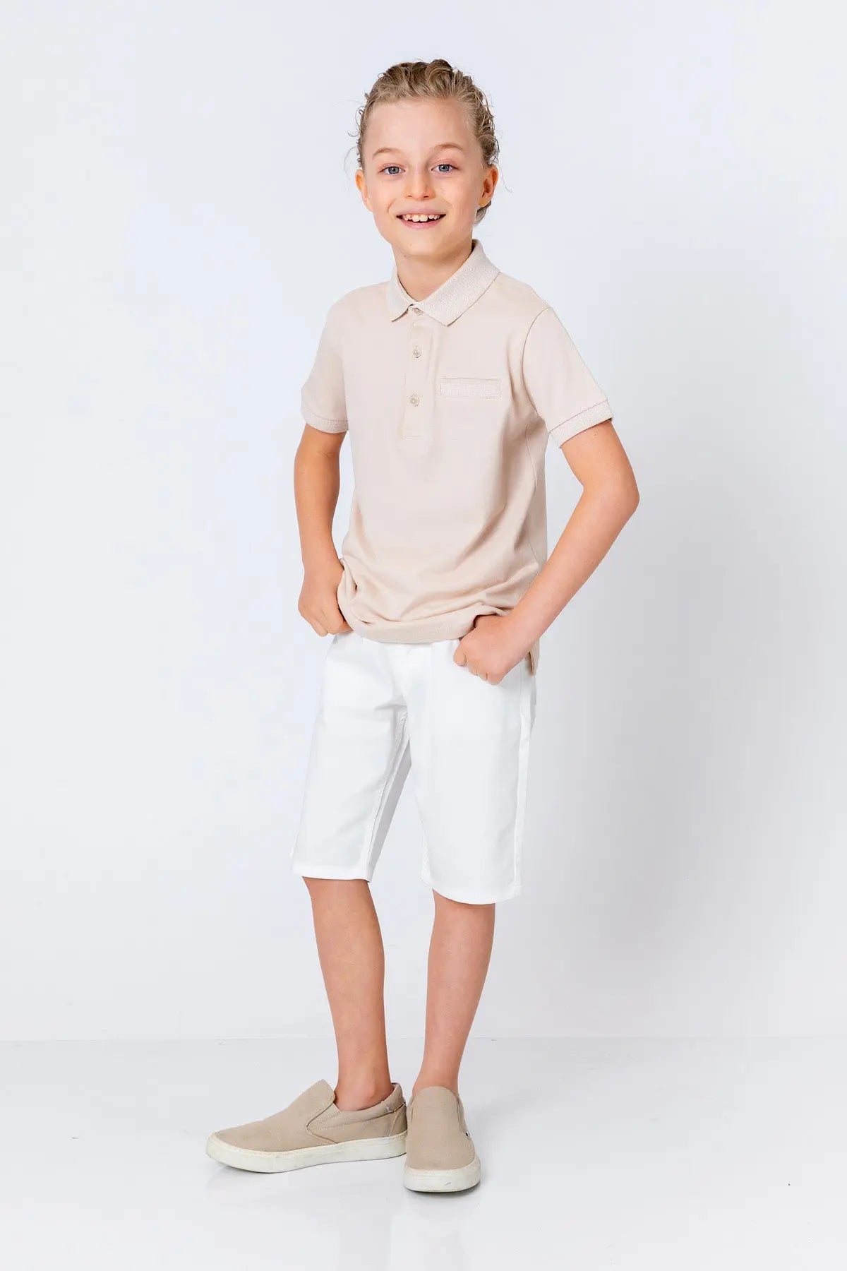 InCity Kids Boys Pattern Collar Sleeve Button Short Sleeve Polo Shirt InCity Boys & Girls