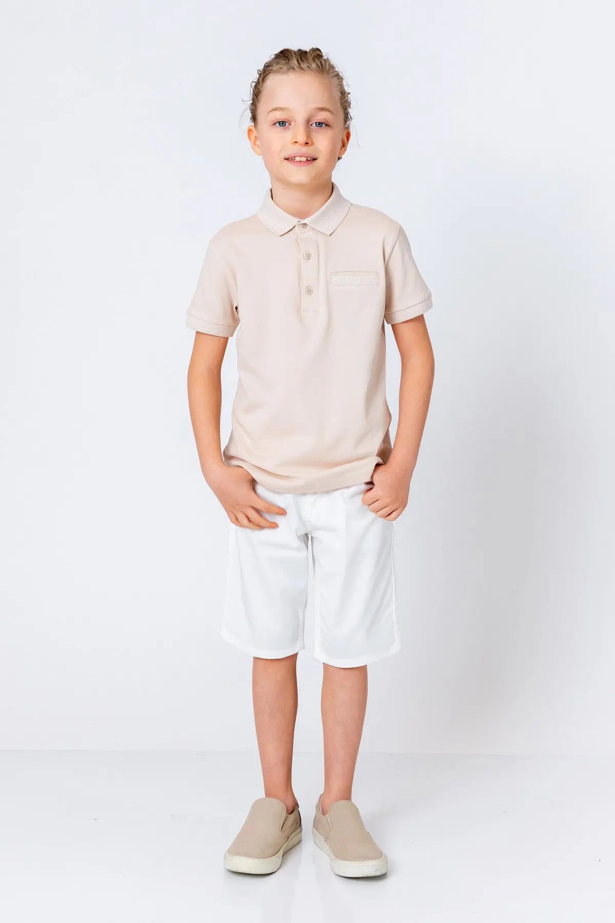 InCity Kids Boys Pattern Collar Sleeve Button Short Sleeve Polo Shirt InCity Boys & Girls