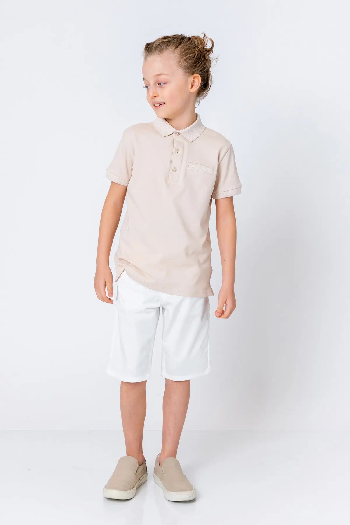 InCity Kids Boys Pattern Collar Sleeve Button Short Sleeve Polo Shirt InCity Boys & Girls