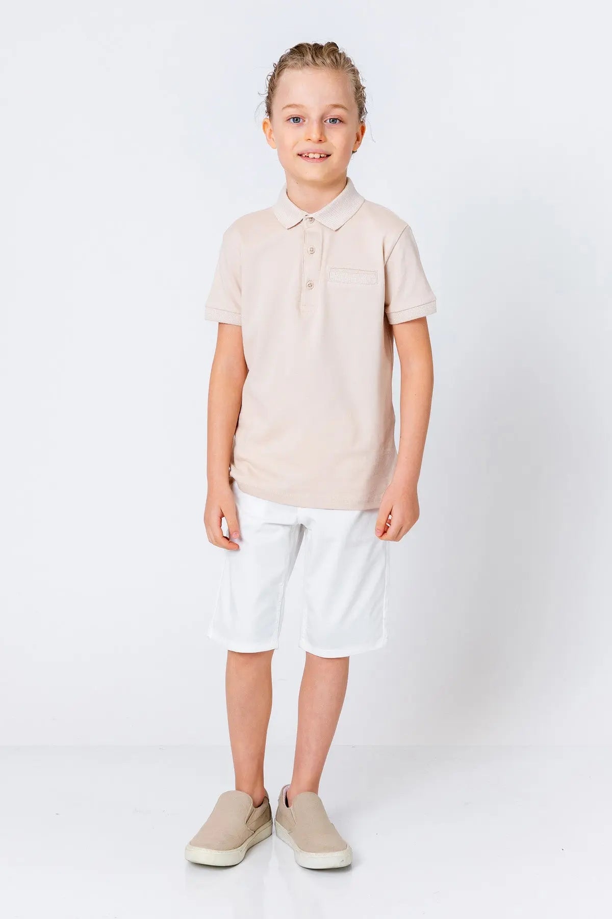 InCity Kids Boys Pattern Collar Sleeve Button Short Sleeve Polo Shirt InCity Boys & Girls