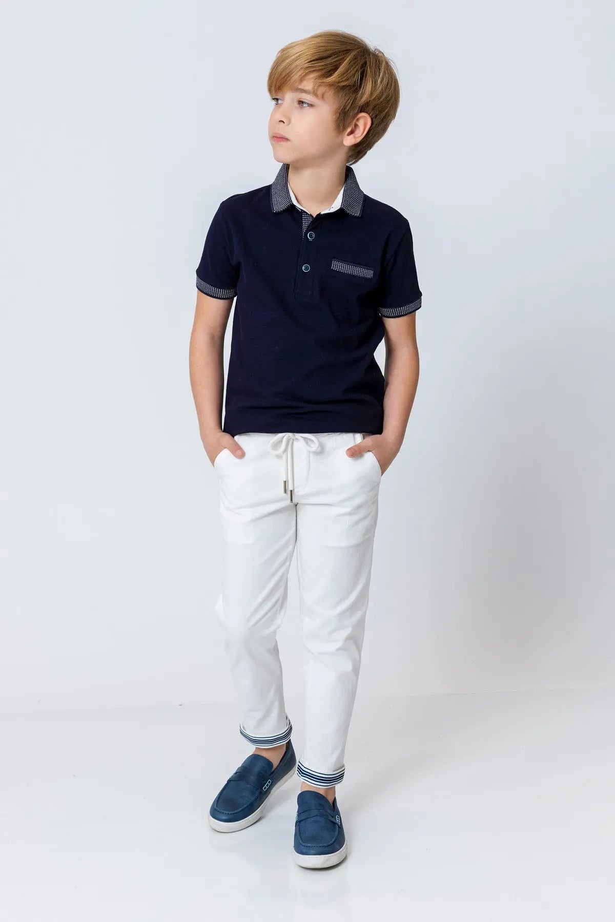 InCity Kids Boys Pattern Collar Sleeve Button Short Sleeve Polo Shirt InCity Boys & Girls