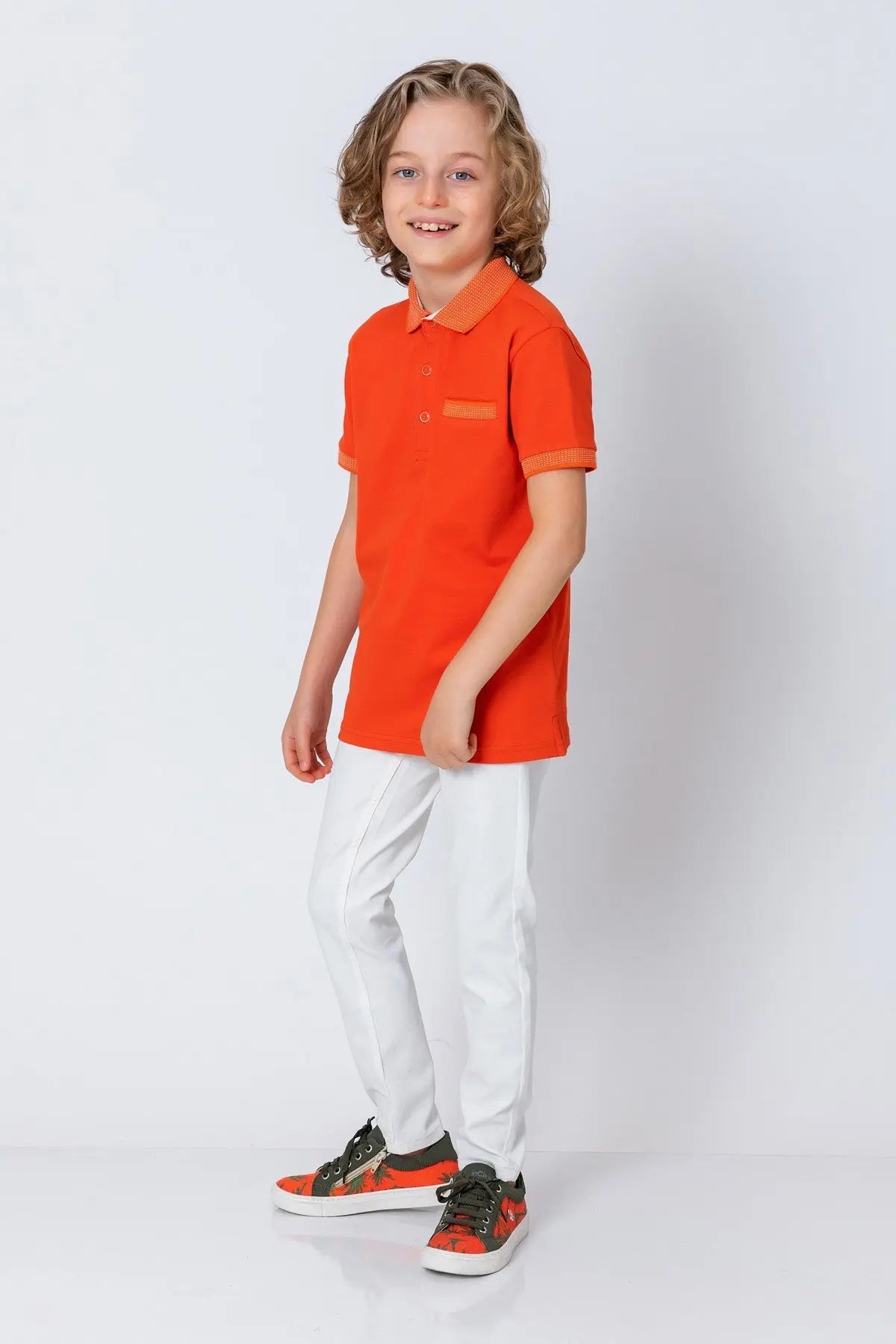 InCity Kids Boys Pattern Collar Sleeve Button Short Sleeve Polo Shirt InCity Boys & Girls