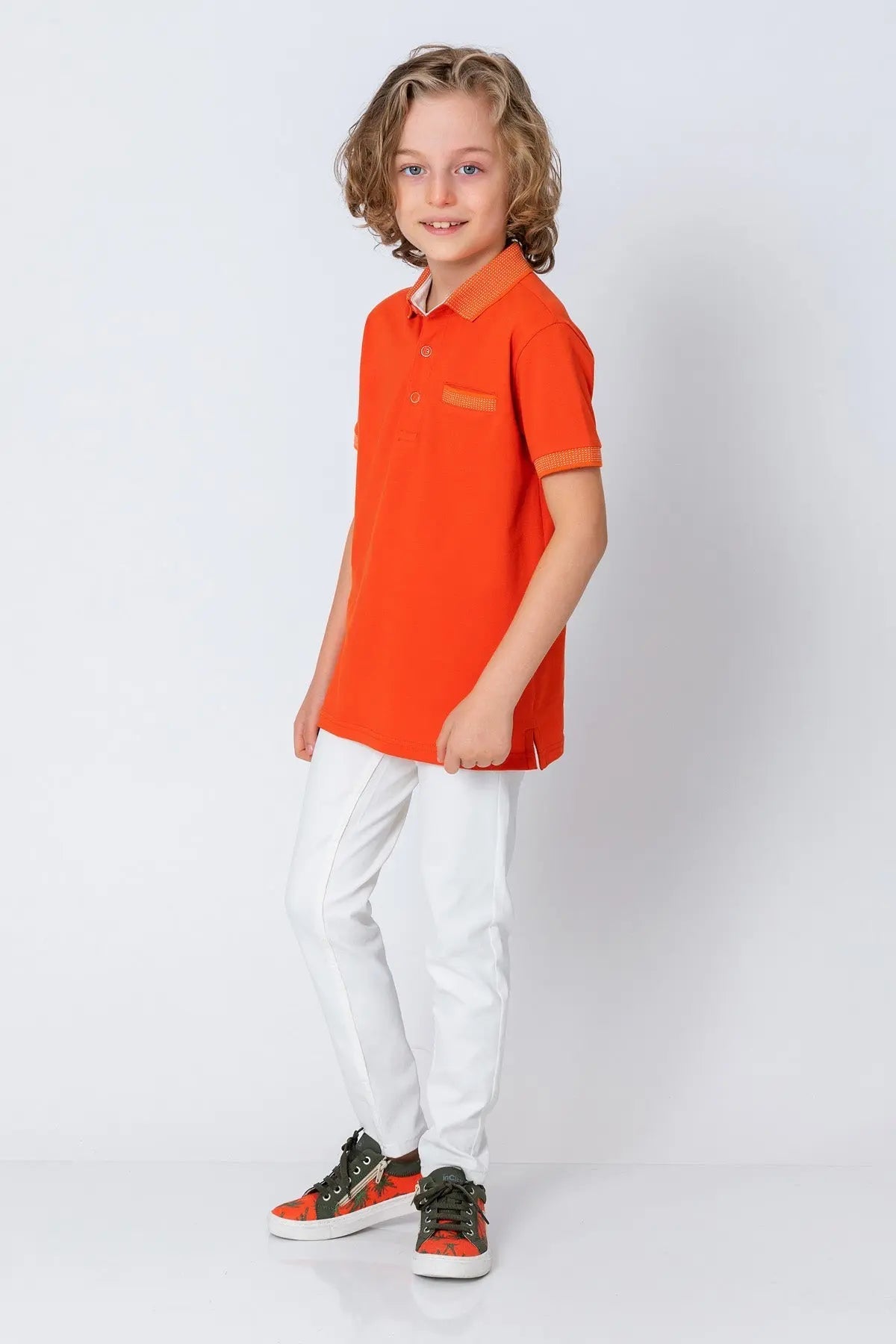 InCity Kids Boys Pattern Collar Sleeve Button Short Sleeve Polo Shirt InCity Boys & Girls
