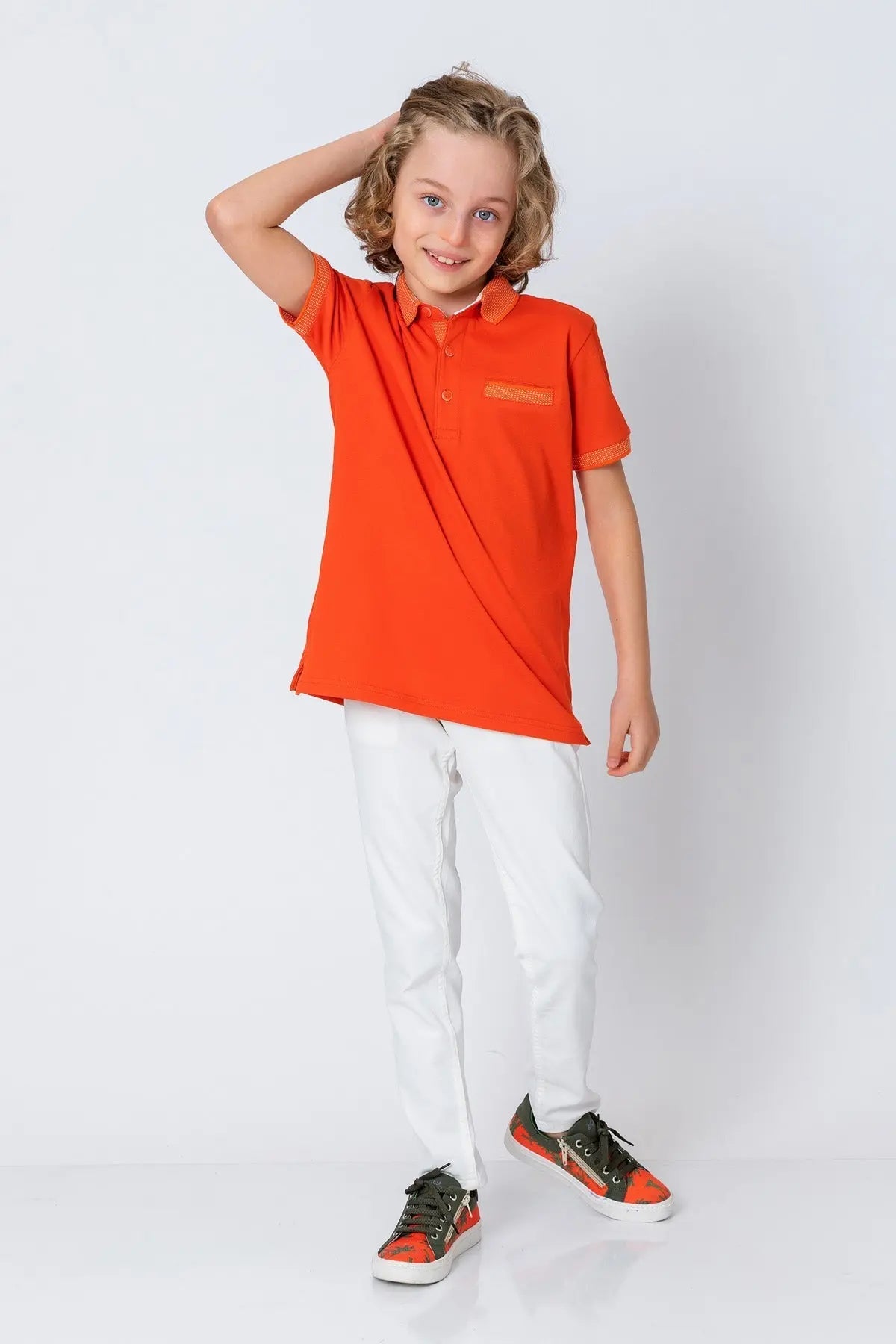 InCity Kids Boys Pattern Collar Sleeve Button Short Sleeve Polo Shirt InCity Boys & Girls