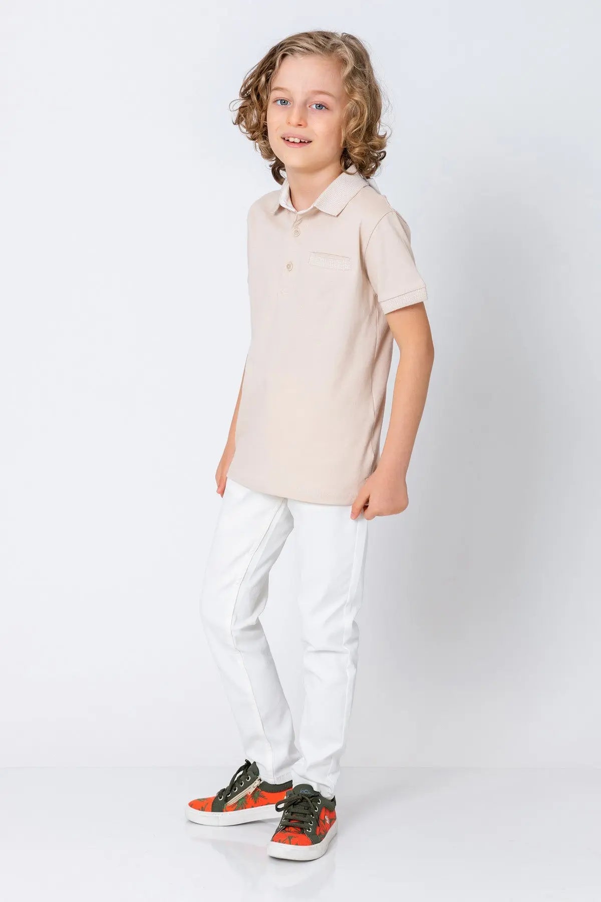 InCity Kids Boys Pattern Collar Sleeve Button Short Sleeve Polo Shirt InCity Boys & Girls