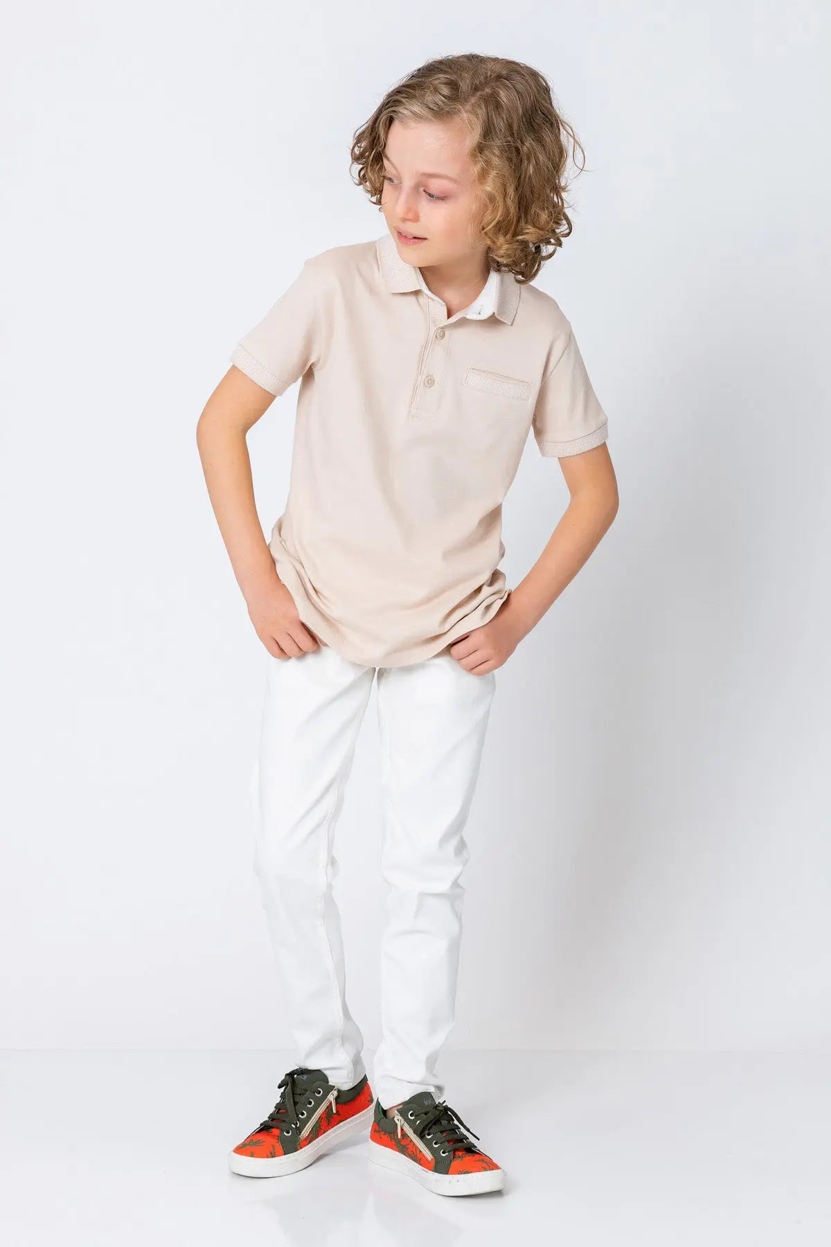 InCity Kids Boys Pattern Collar Sleeve Button Short Sleeve Polo Shirt InCity Boys & Girls