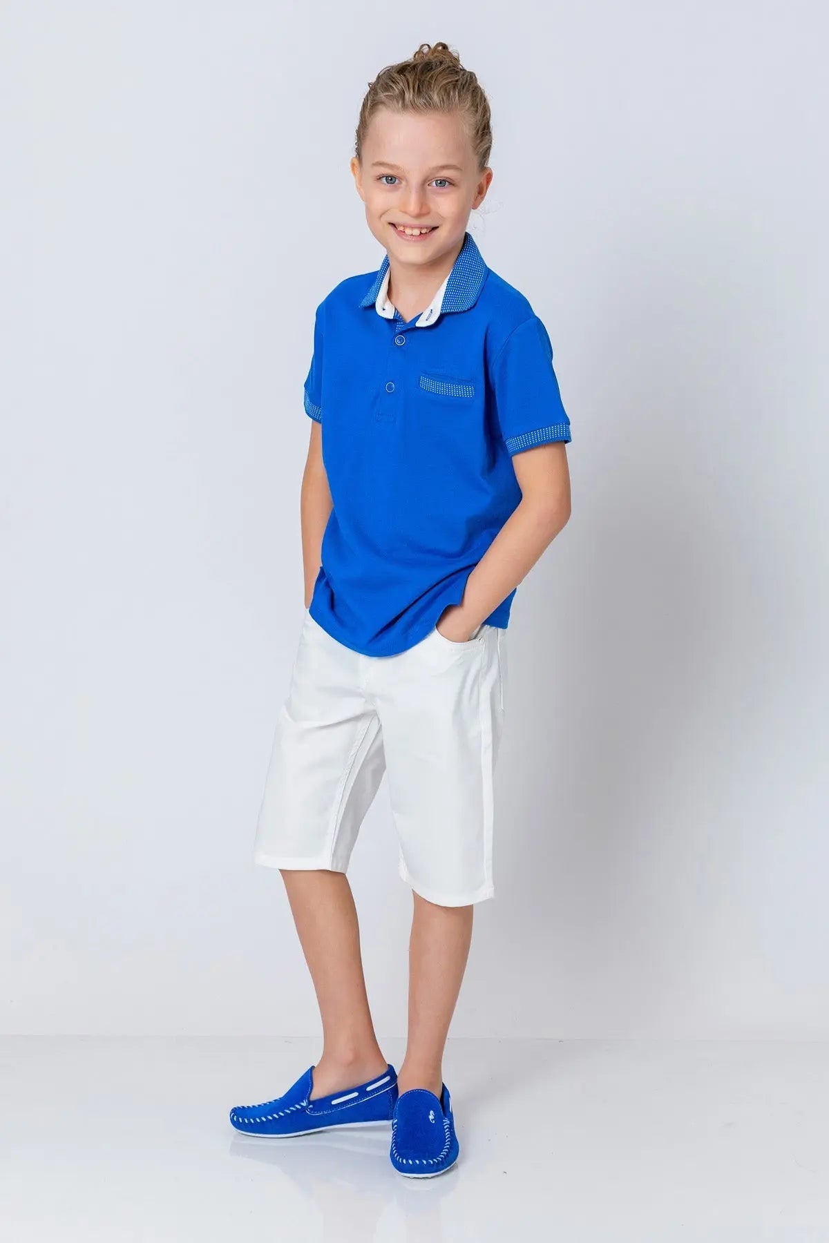 InCity Kids Boys Pattern Collar Sleeve Button Short Sleeve Polo Shirt InCity Boys & Girls
