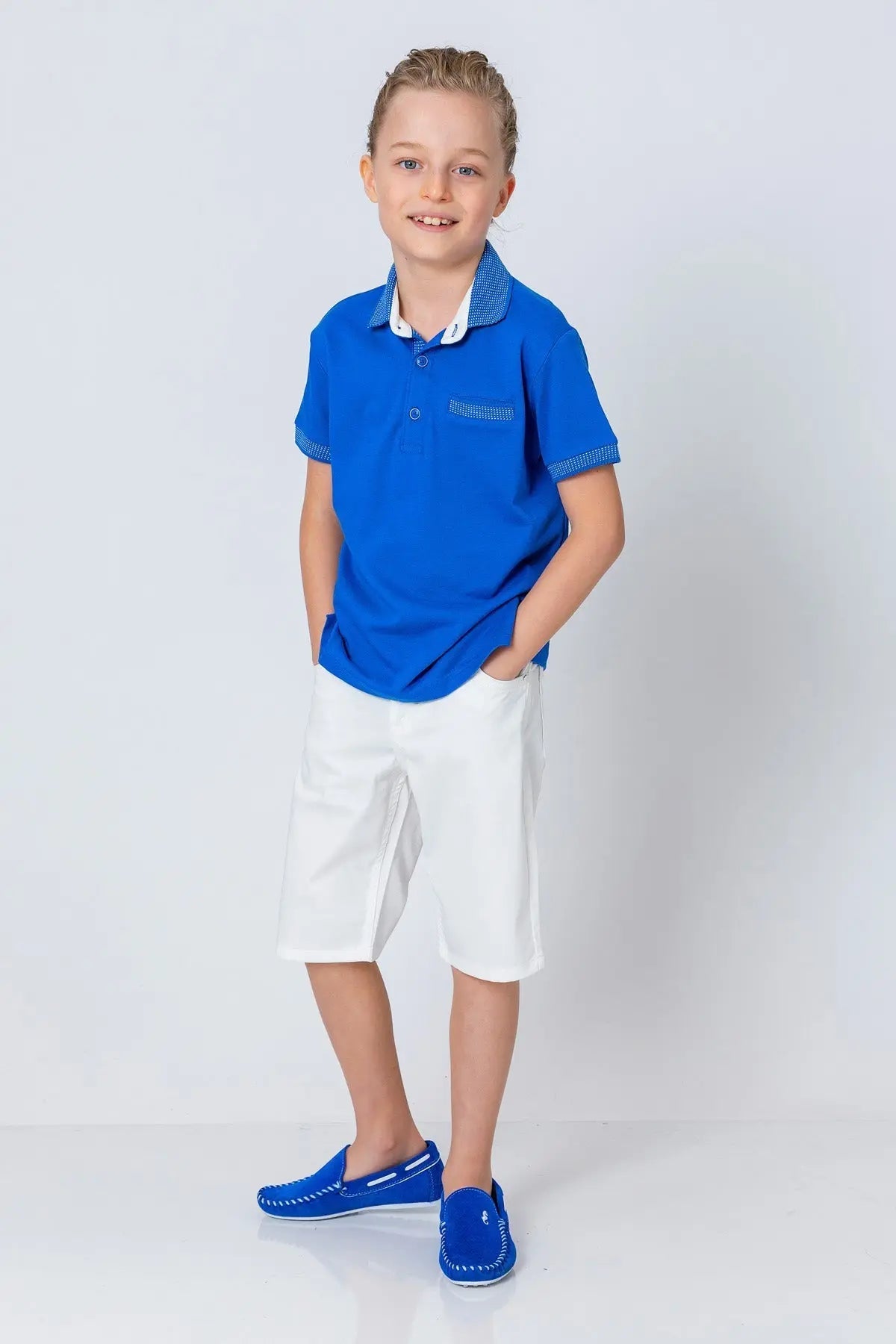 InCity Kids Boys Pattern Collar Sleeve Button Short Sleeve Polo Shirt InCity Boys & Girls