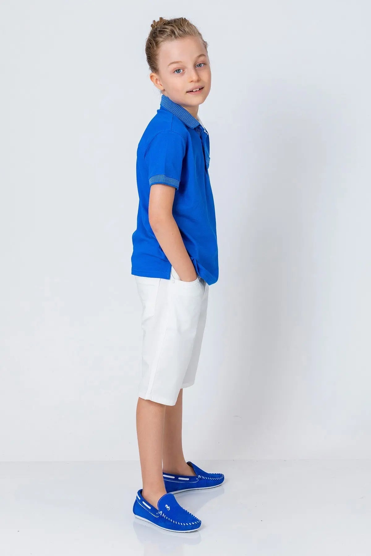 InCity Kids Boys Pattern Collar Sleeve Button Short Sleeve Polo Shirt InCity Boys & Girls