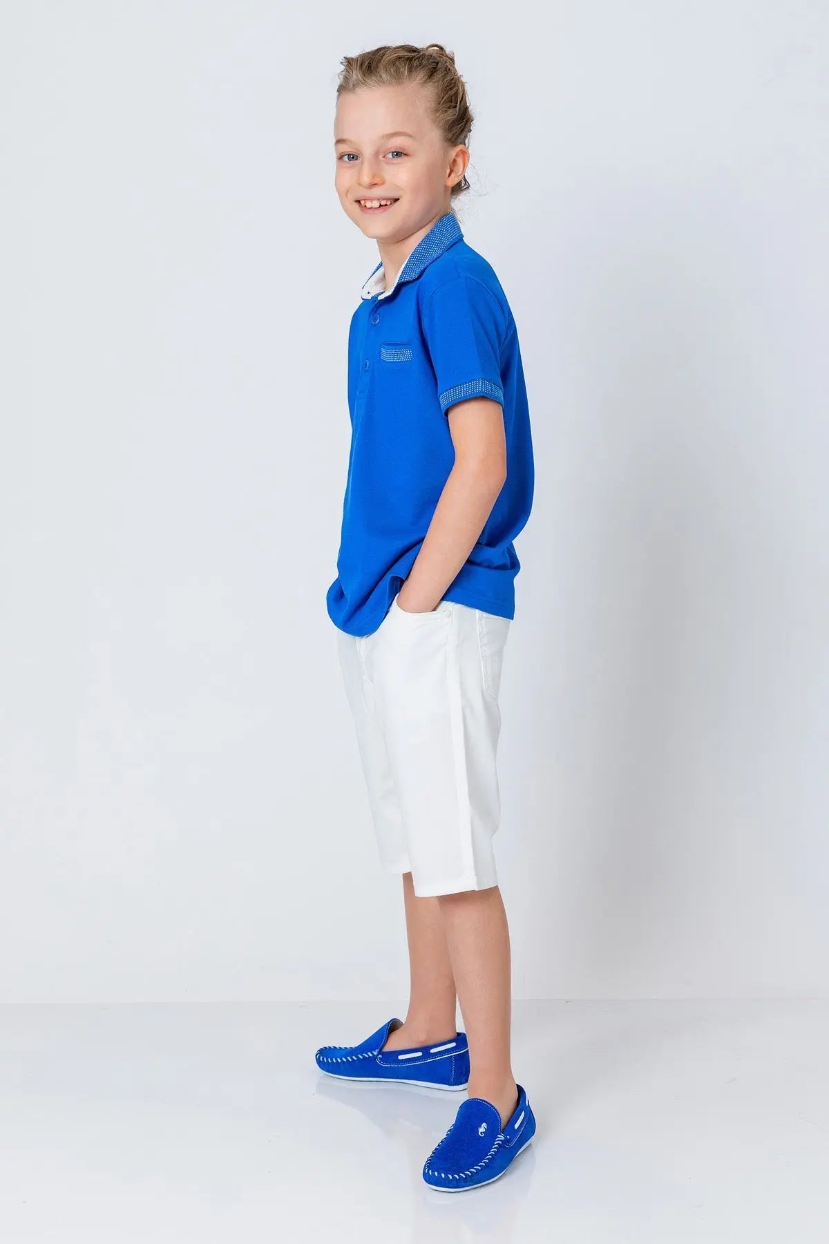 InCity Kids Boys Pattern Collar Sleeve Button Short Sleeve Polo Shirt InCity Boys & Girls