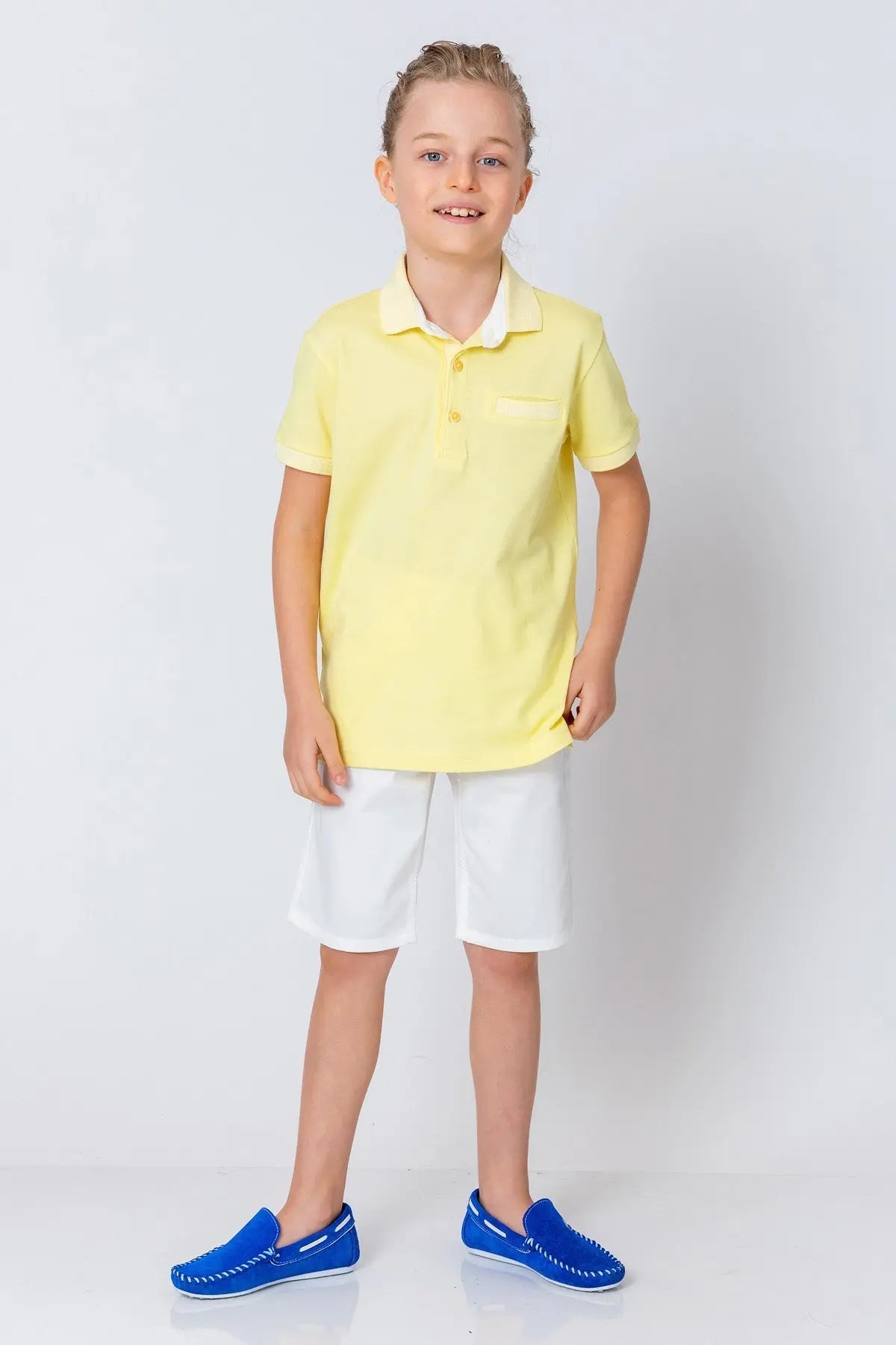 InCity Kids Boys Pattern Collar Sleeve Button Short Sleeve Polo Shirt InCity Boys & Girls
