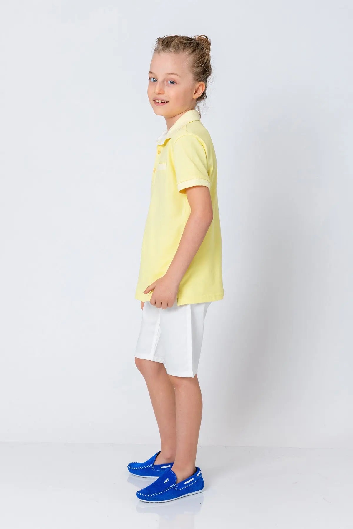 InCity Kids Boys Pattern Collar Sleeve Button Short Sleeve Polo Shirt InCity Boys & Girls