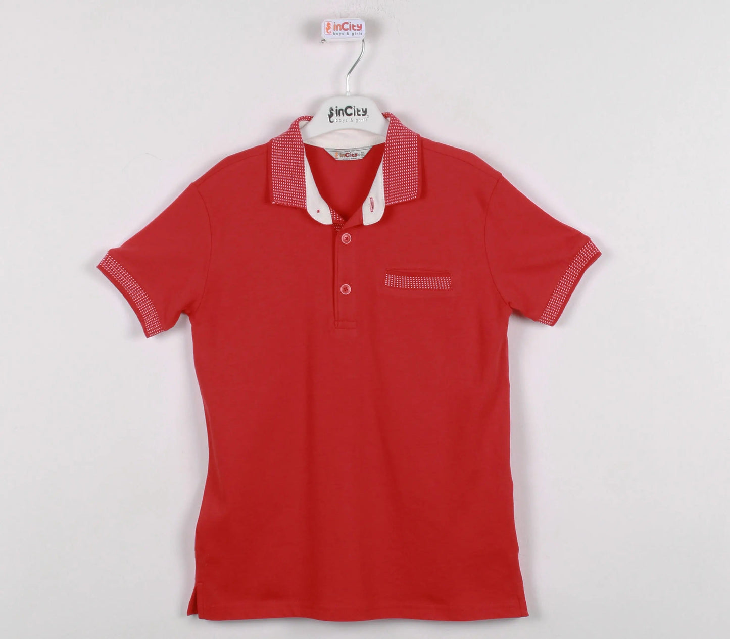 InCity Kids Boys Pattern Collar Sleeve Button Short Sleeve Polo Shirt InCity Boys & Girls