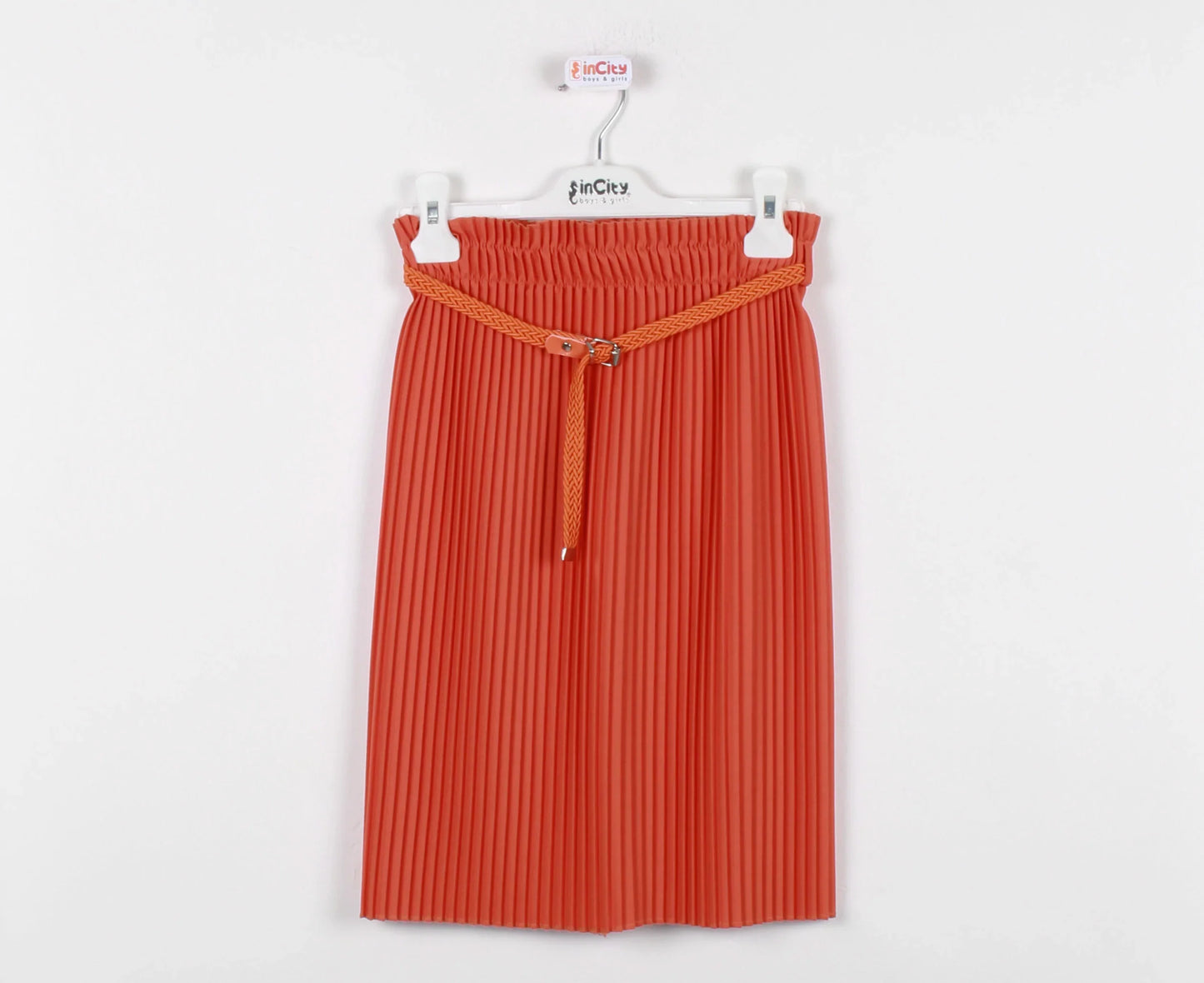 InCity Kids Girls Solid Belted Elastic Waist Pleated Midi Skirt InCity Boys & Girls