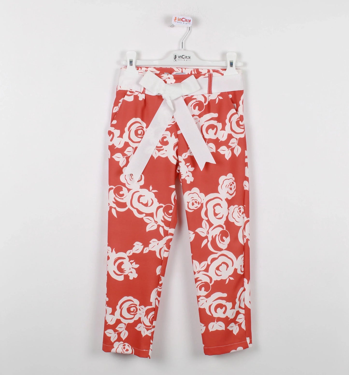 InCity Kids Girls Ribbon Belted Floral Straight Leg Dress Pants InCity Boys & Girls