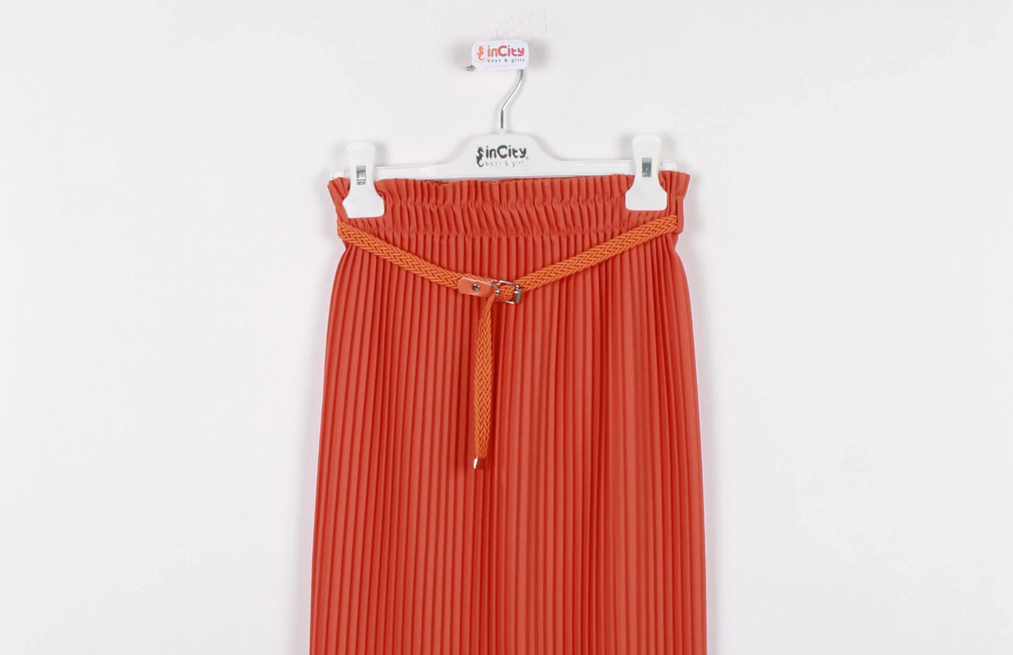 InCity Kids Girls Solid Belted Elastic Waist Pleated Midi Skirt InCity Boys & Girls