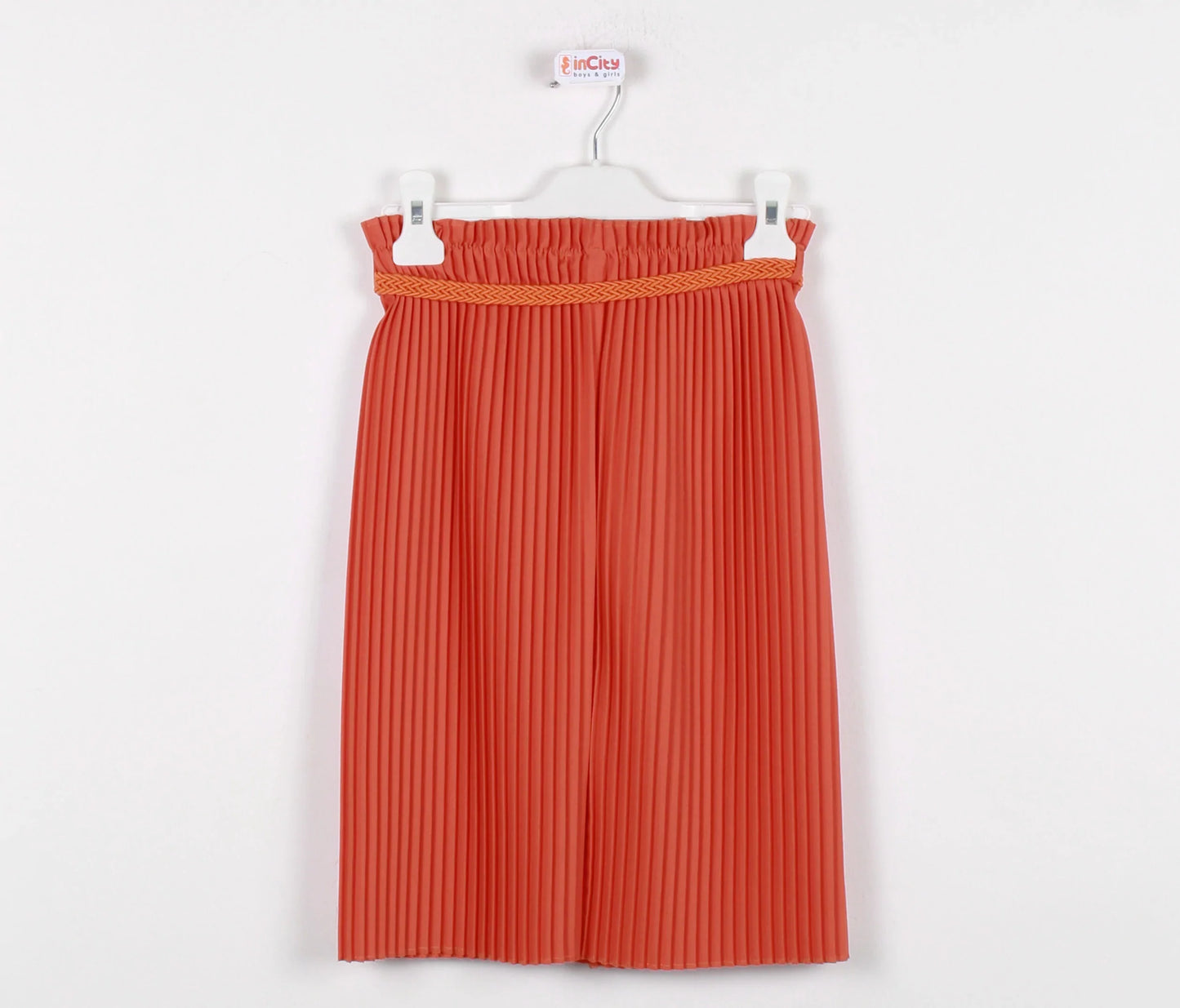 InCity Kids Girls Solid Belted Elastic Waist Pleated Midi Skirt InCity Boys & Girls