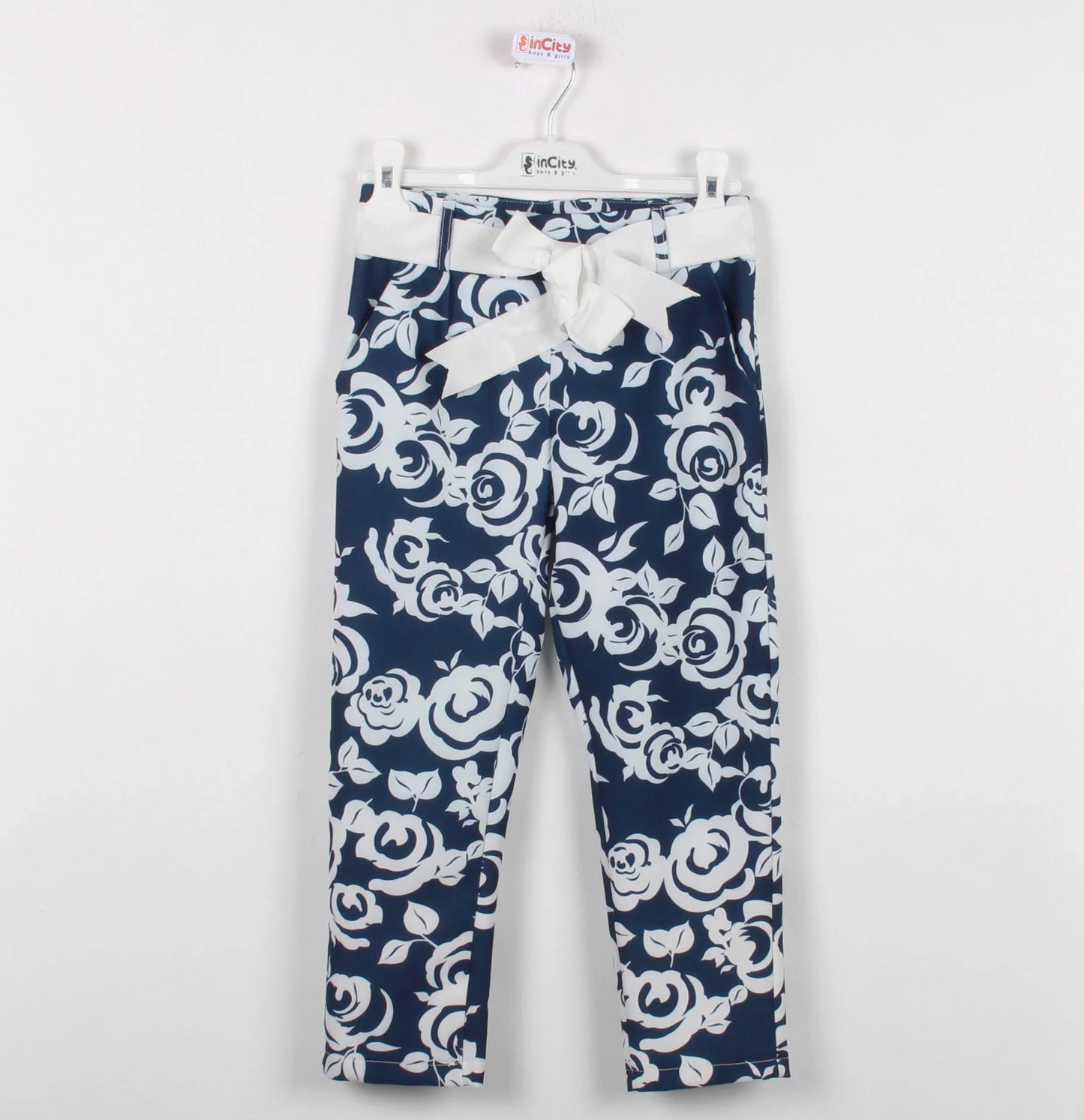 InCity Kids Girls Ribbon Belted Floral Straight Leg Dress Pants InCity Boys & Girls