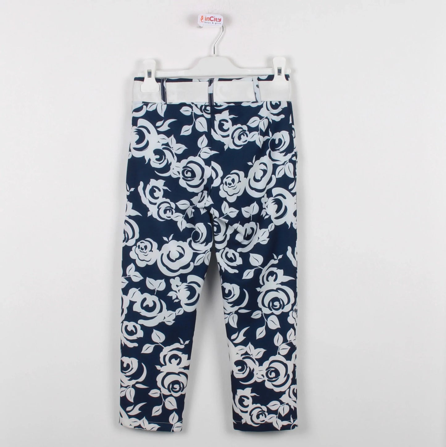 InCity Kids Girls Ribbon Belted Floral Straight Leg Dress Pants InCity Boys & Girls