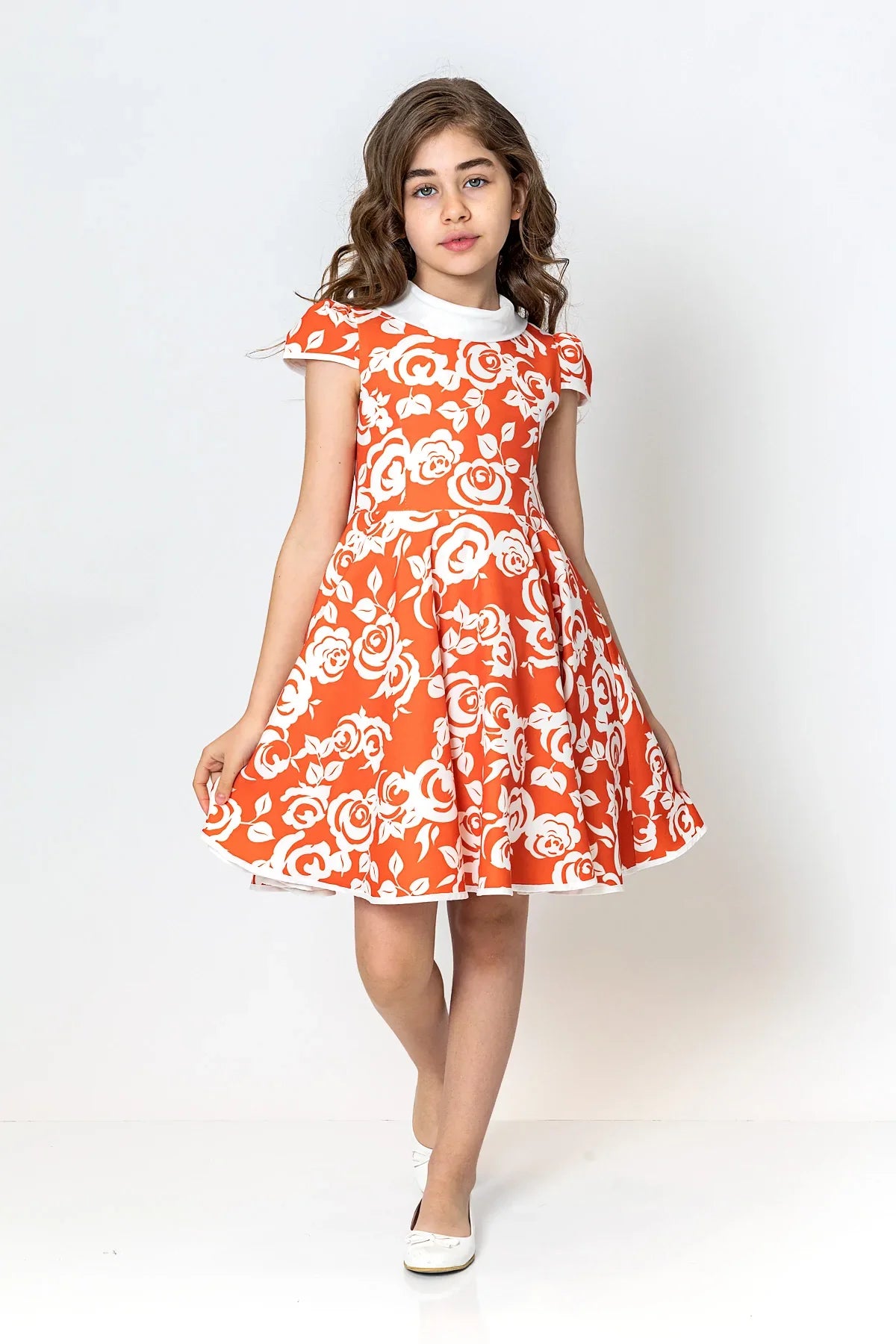 InCity Kids Girls Jabot Collar Floral Ruffle Flare Dress InCity Boys & Girls