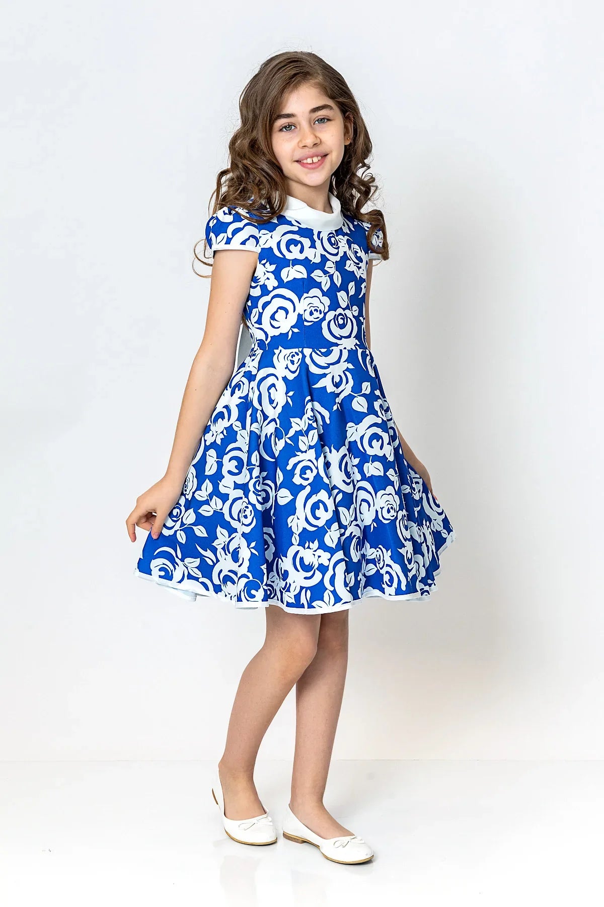 InCity Kids Girls Jabot Collar Floral Ruffle Flare Dress InCity Boys & Girls