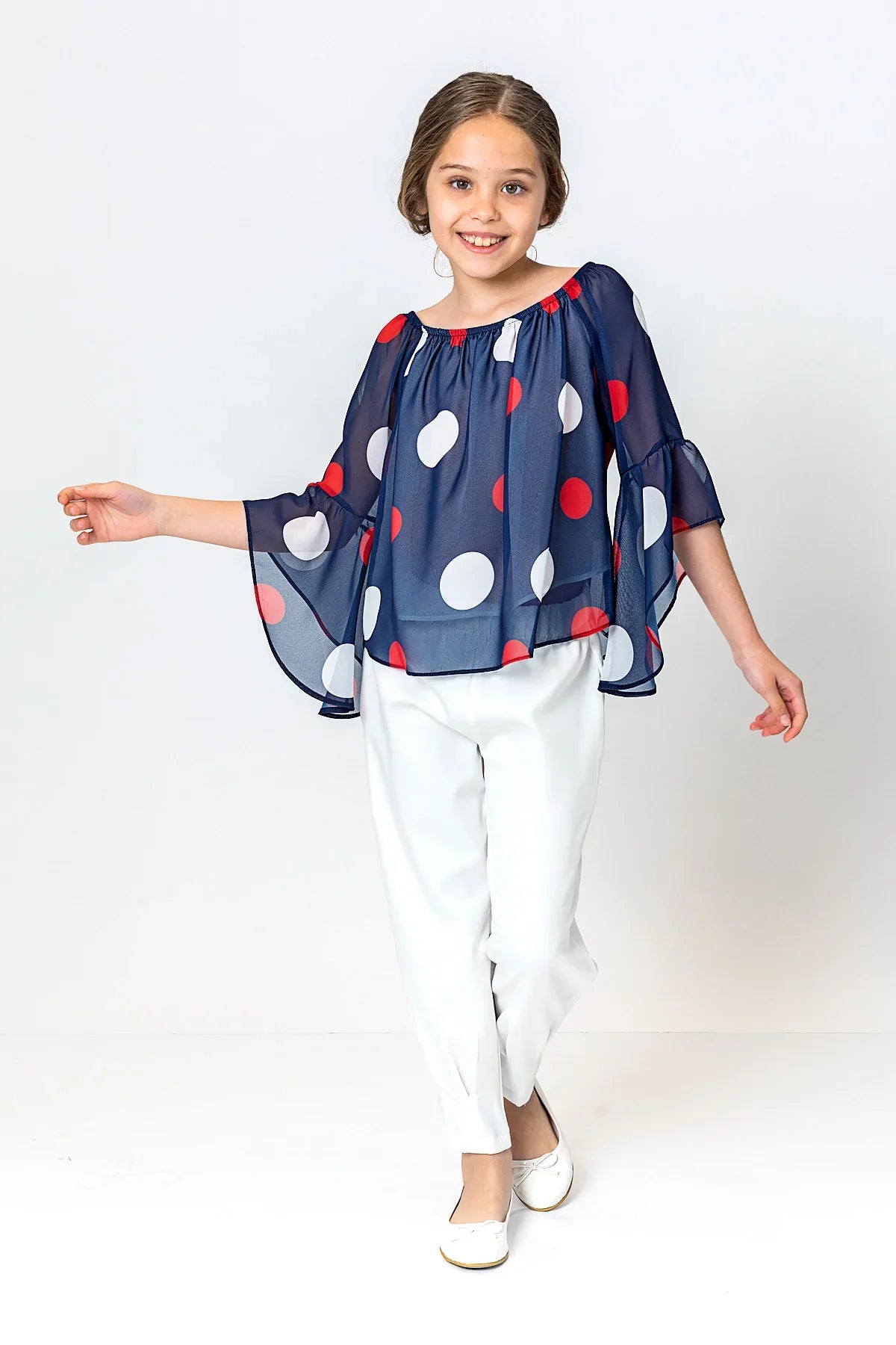 InCity Kids Girls Round Neck Polka Dot Pleated Dress Blouse InCity Boys & Girls