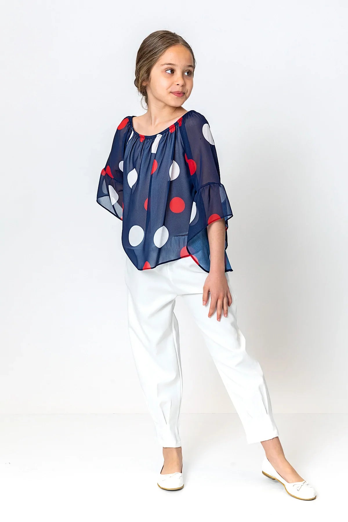 InCity Kids Girls Round Neck Polka Dot Pleated Dress Blouse InCity Boys & Girls