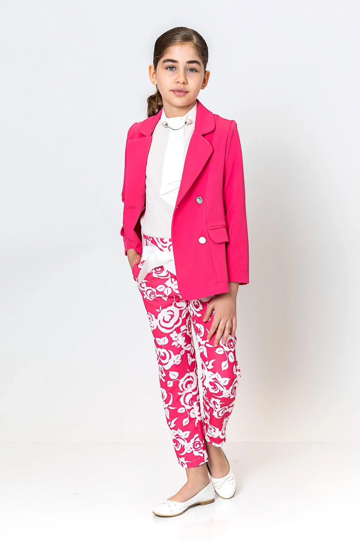 InCity Kids Girls Ribbon Belted Floral Straight Leg Dress Pants InCity Boys & Girls