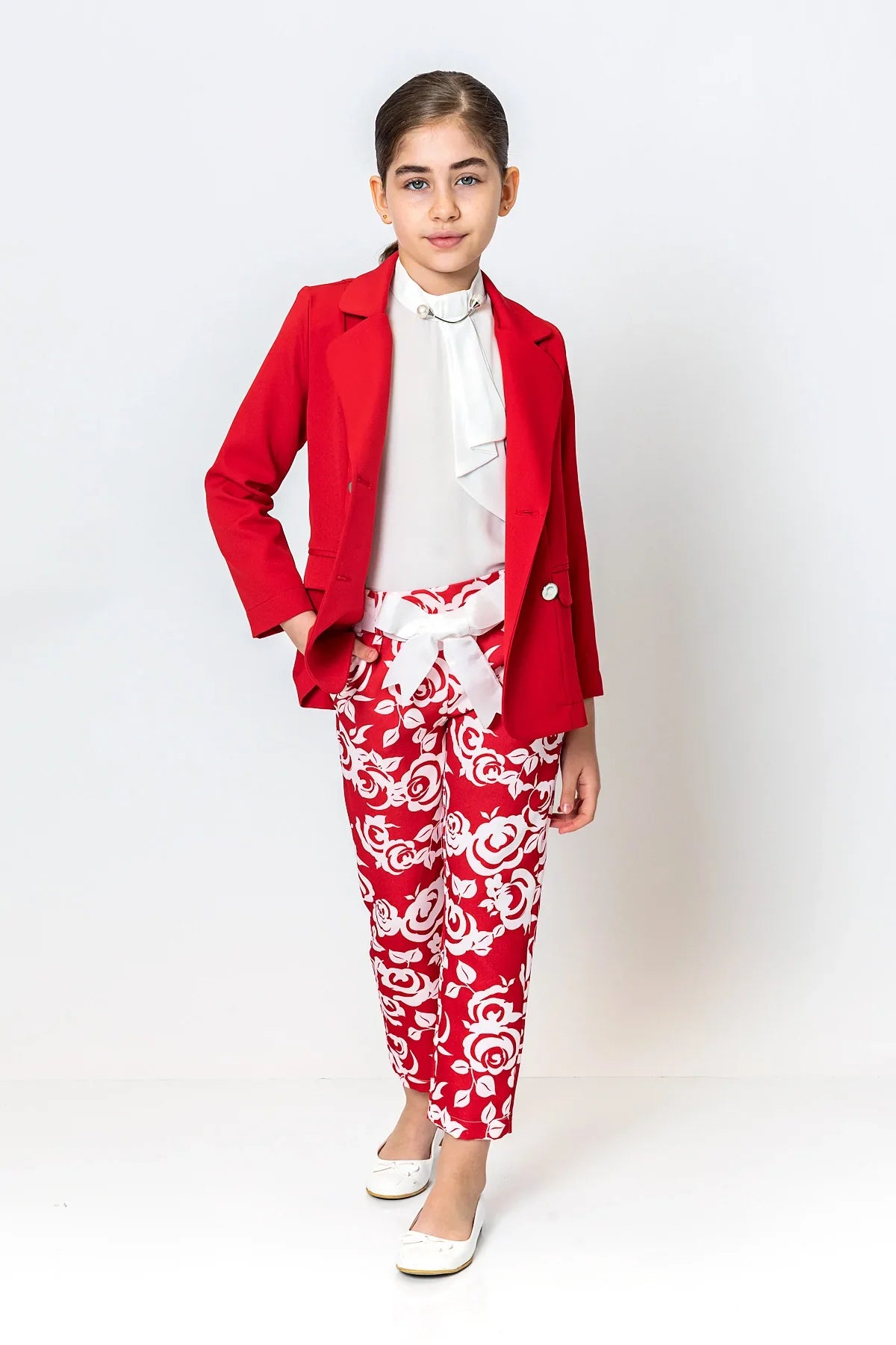 InCity Kids Girls Ribbon Belted Floral Straight Leg Dress Pants InCity Boys & Girls