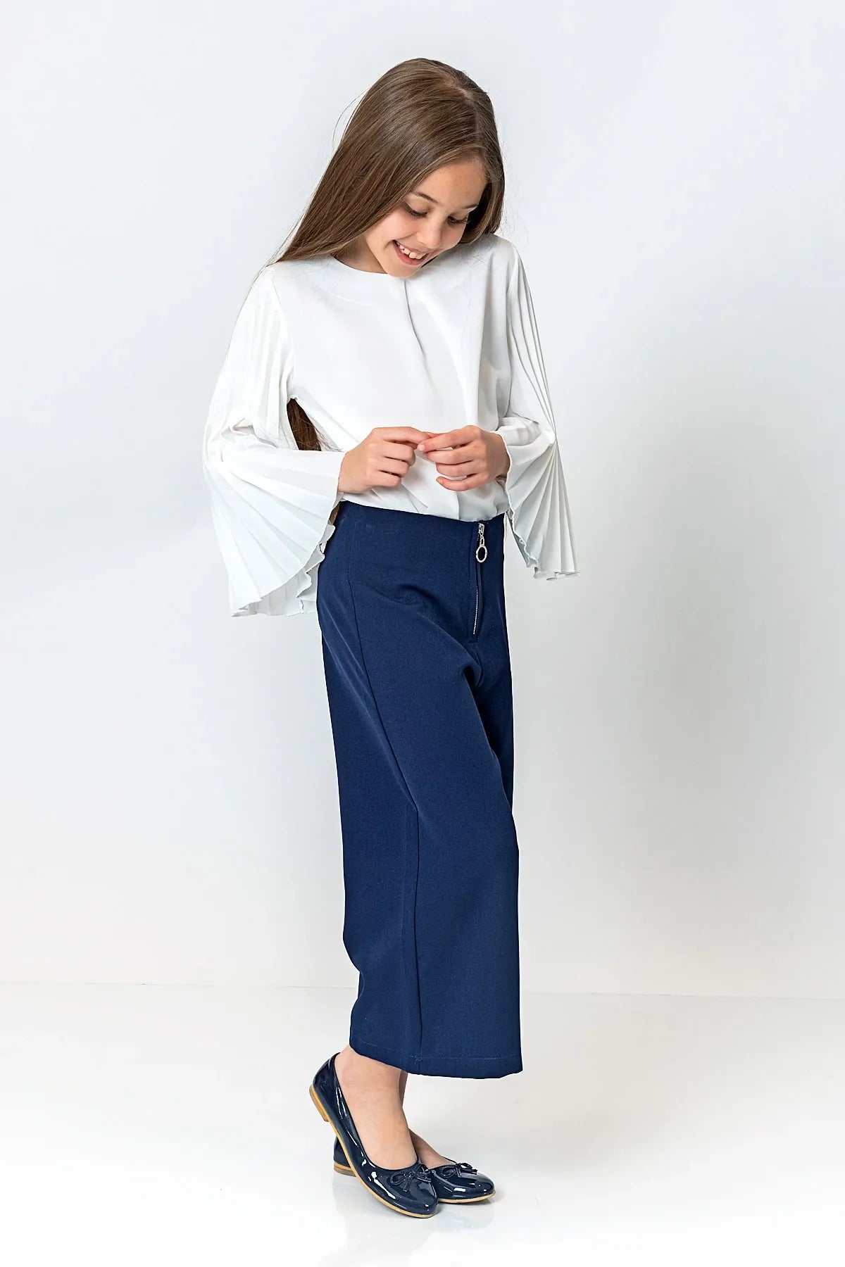 InCity Kids Girls Solid Round Neck Dress Blouse InCity Boys & Girls