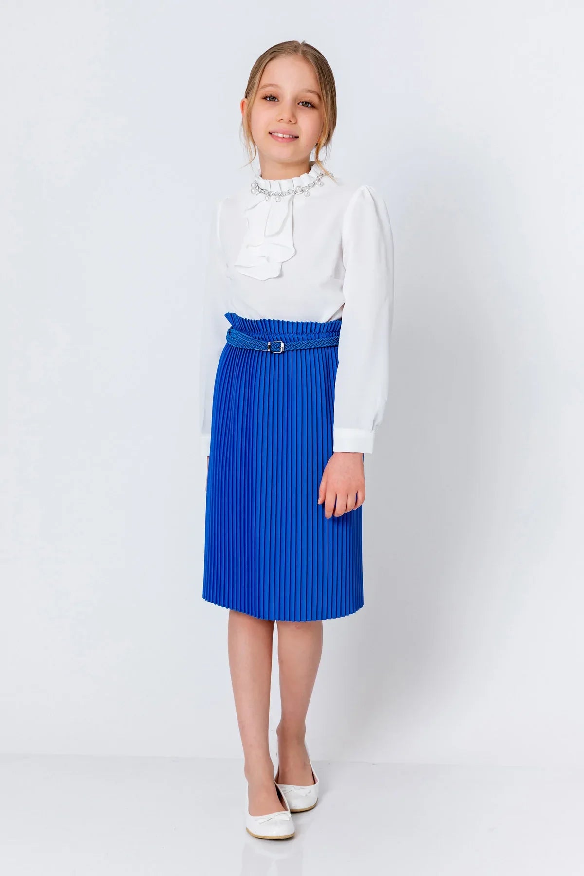 InCity Kids Girls Solid Belted Elastic Waist Pleated Midi Skirt InCity Boys & Girls