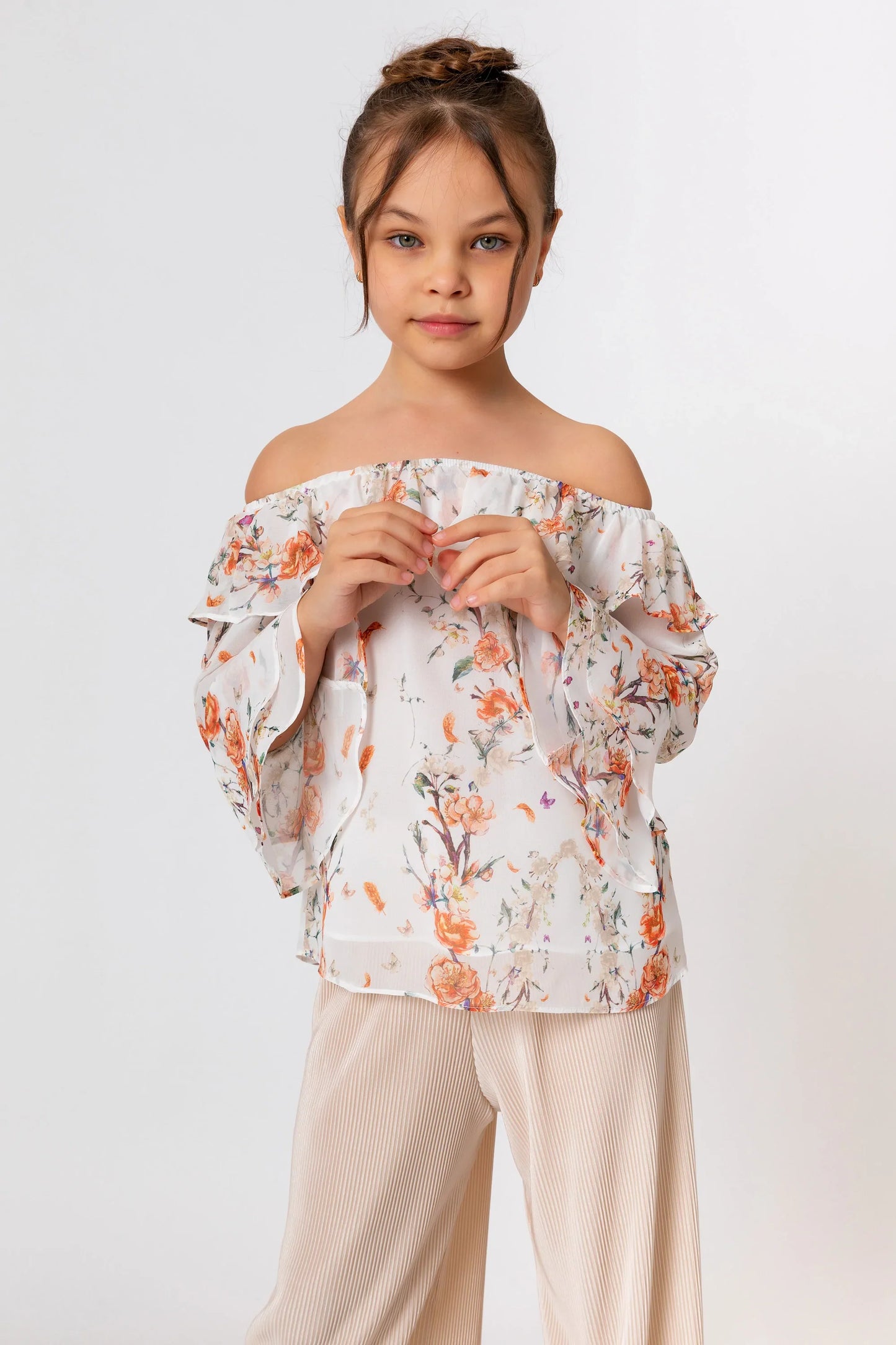 InCity Kids Girls Floral Print Ruffle Dress Blouse InCity Boys & Girls