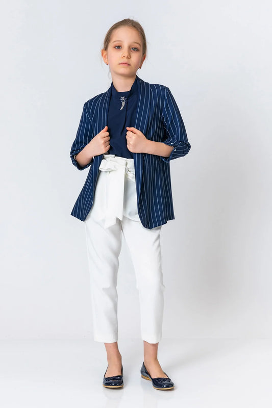 InCity Kids Girls Open Front Striped 3/4 Sleeve Fashion Blazer InCity Boys & Girls