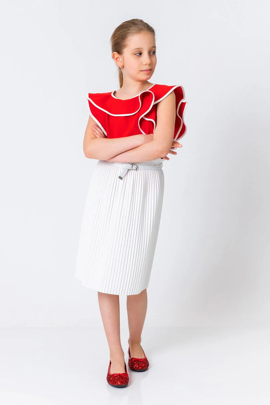 InCity Kids Girls Solid Belted Elastic Waist Pleated Midi Skirt InCity Boys & Girls