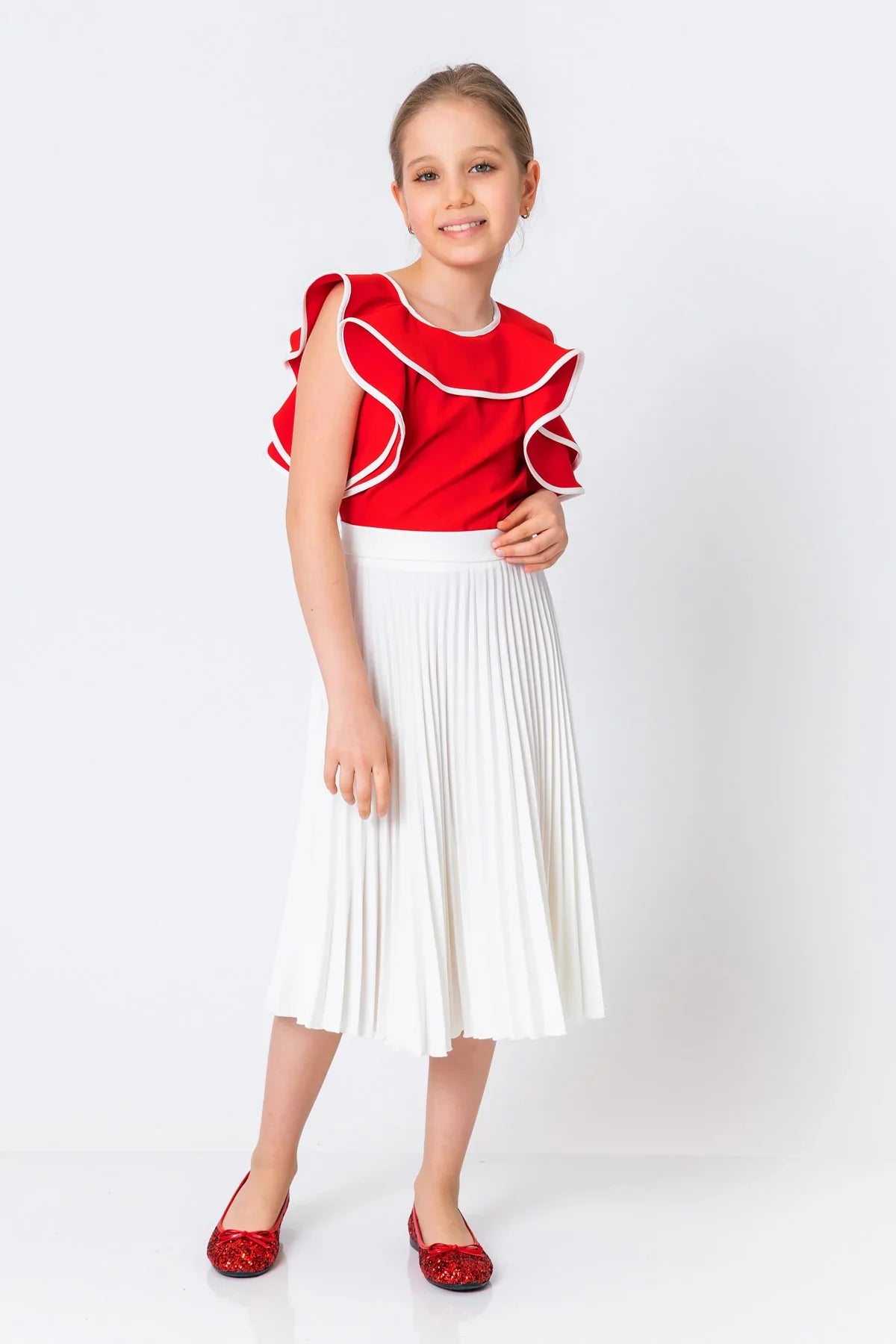 InCity Kids Girls Solid Cascade Ruffle Fashion Blouse InCity Boys & Girls