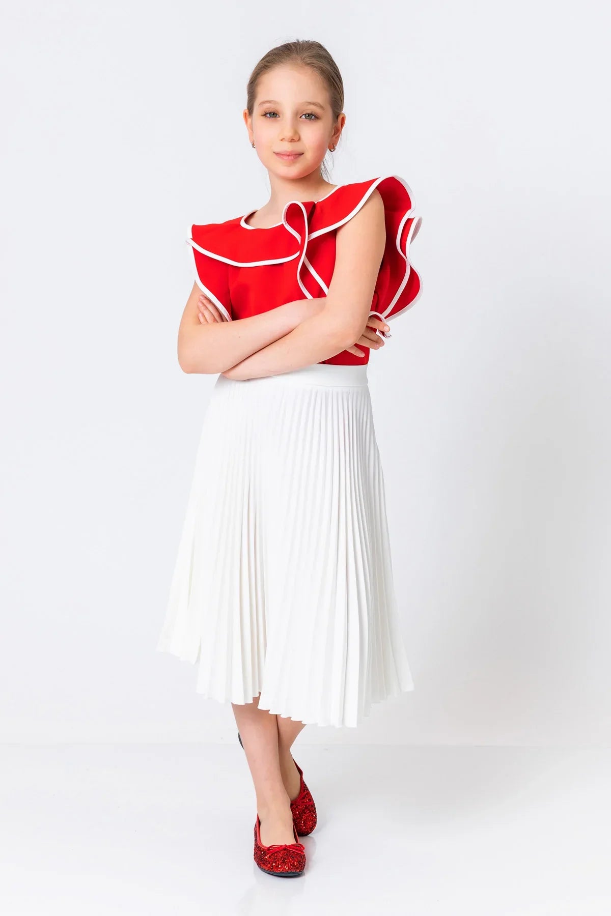 InCity Kids Girls Solid Cascade Ruffle Fashion Blouse InCity Boys & Girls