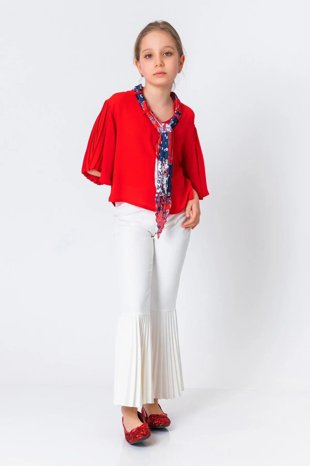 InCity Kids Girls 3/4 Sleeve Scoop Neck Dress Blouse with Scarf InCity Boys & Girls