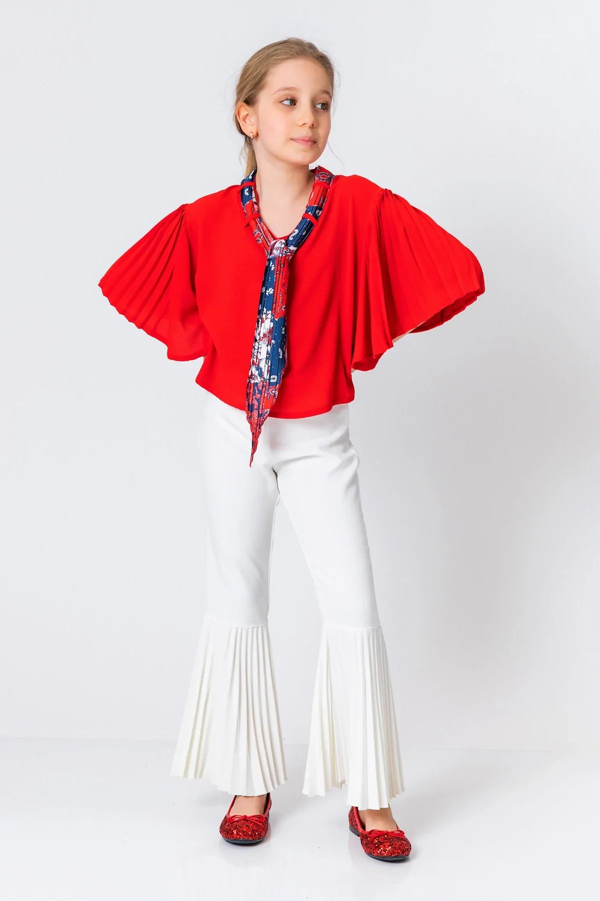 InCity Kids Girls 3/4 Sleeve Scoop Neck Dress Blouse with Scarf InCity Boys & Girls